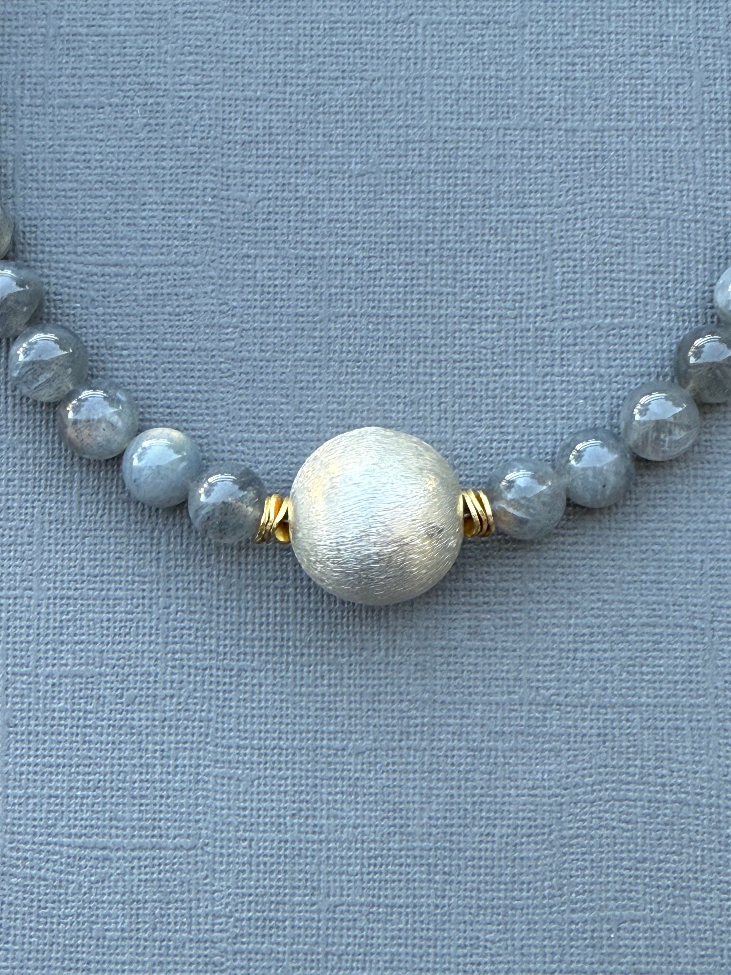 Labradorite Necklace with Silver Ball Centerpiece