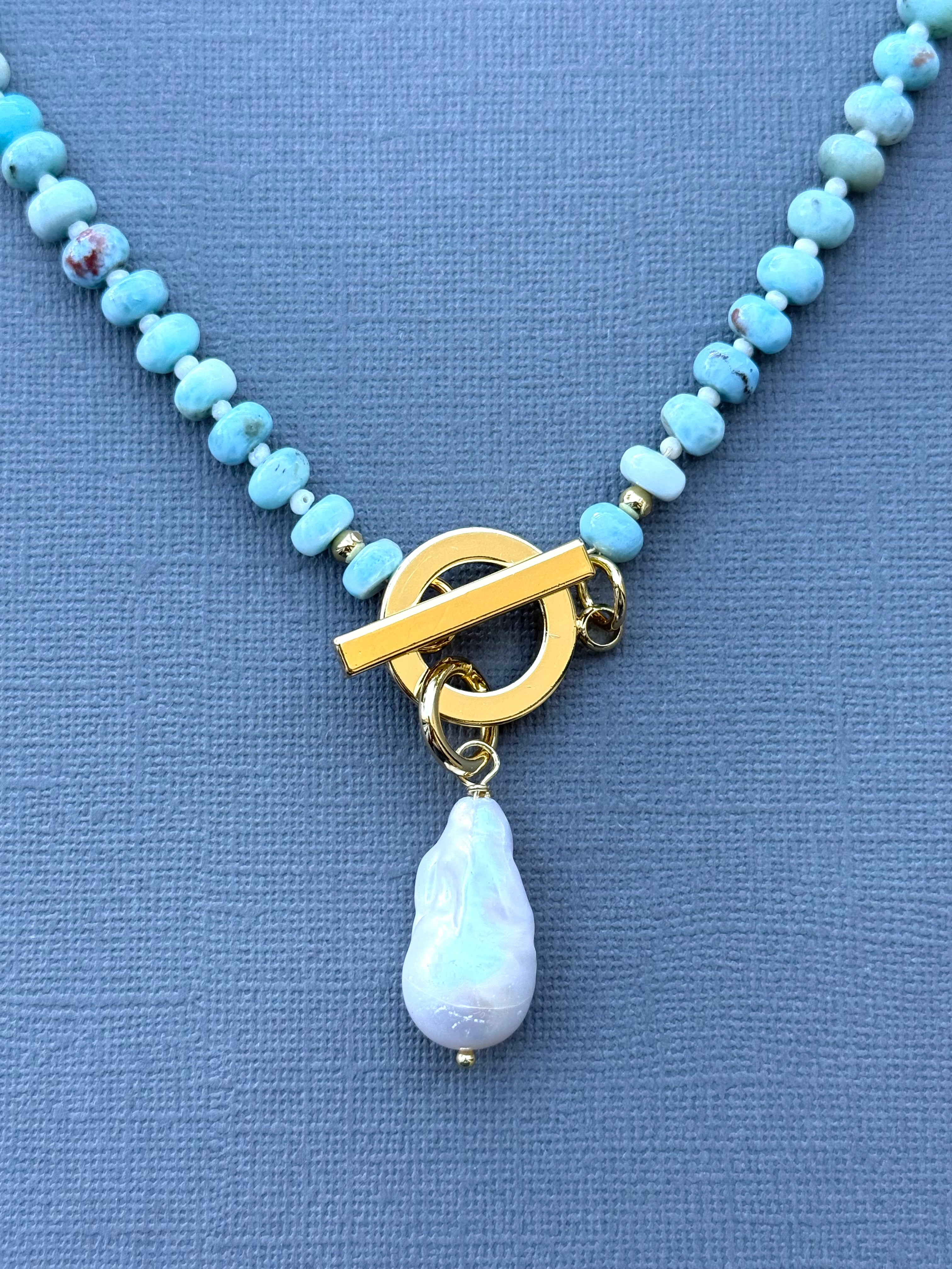 Larimar and Baroque Pearl Necklace
