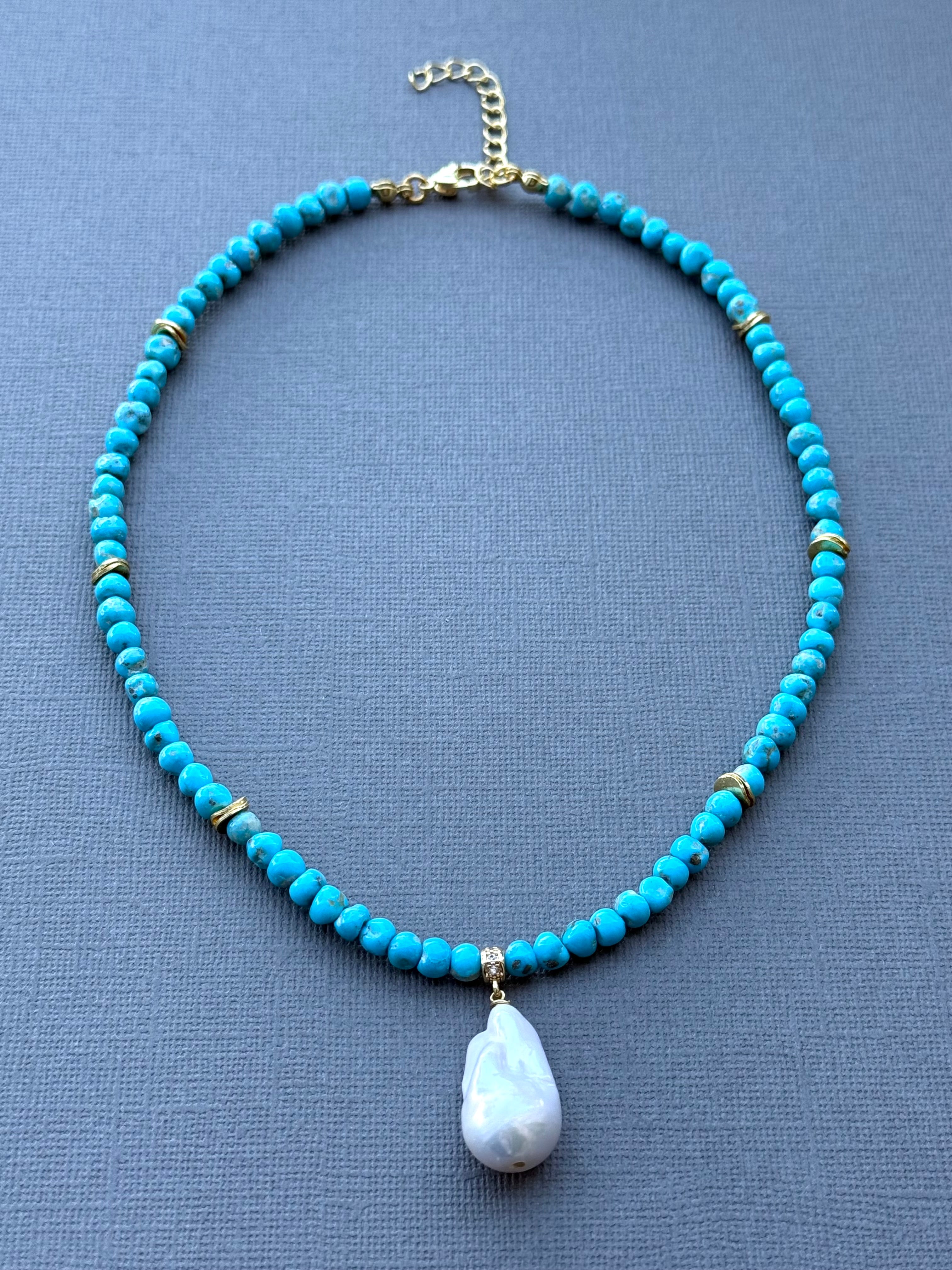 Armenian Turquoise Necklace and Baroque Pearl Drop