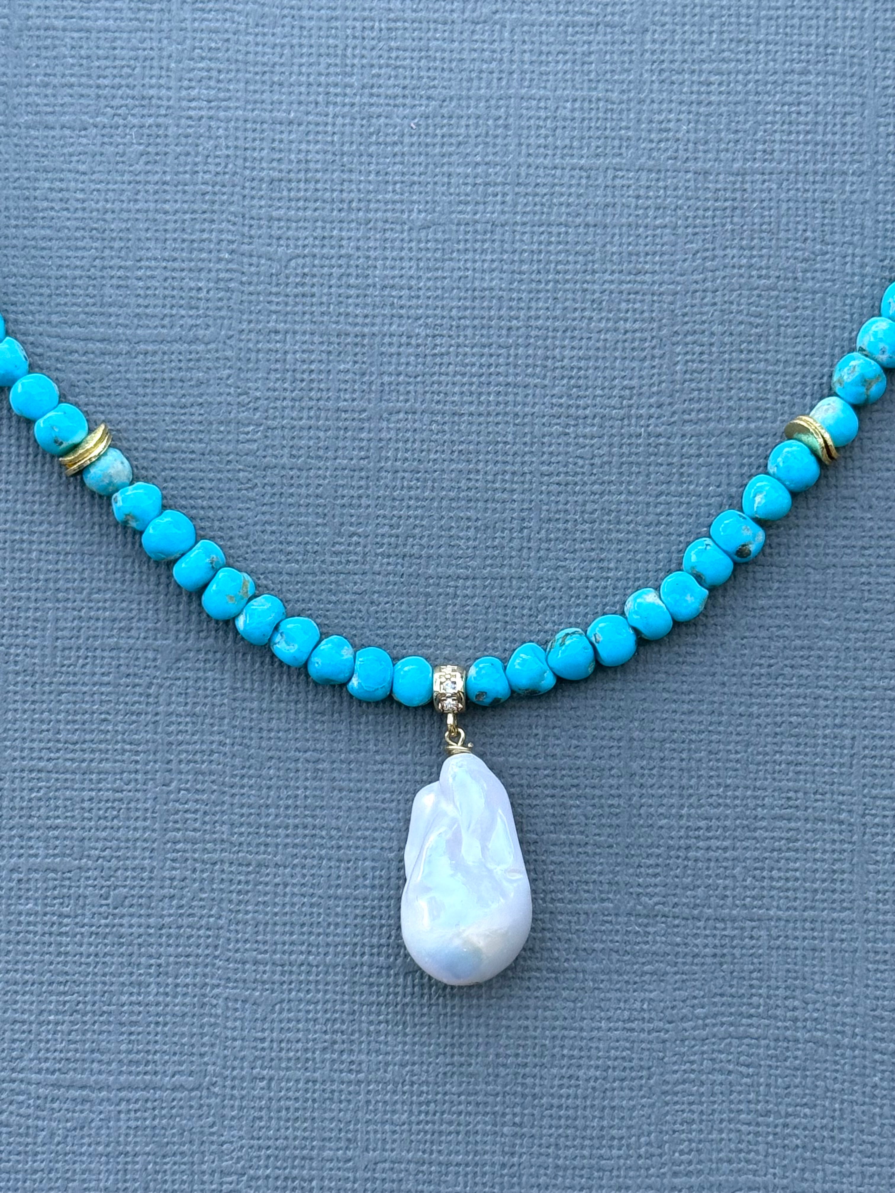 Armenian Turquoise Necklace and Baroque Pearl Drop