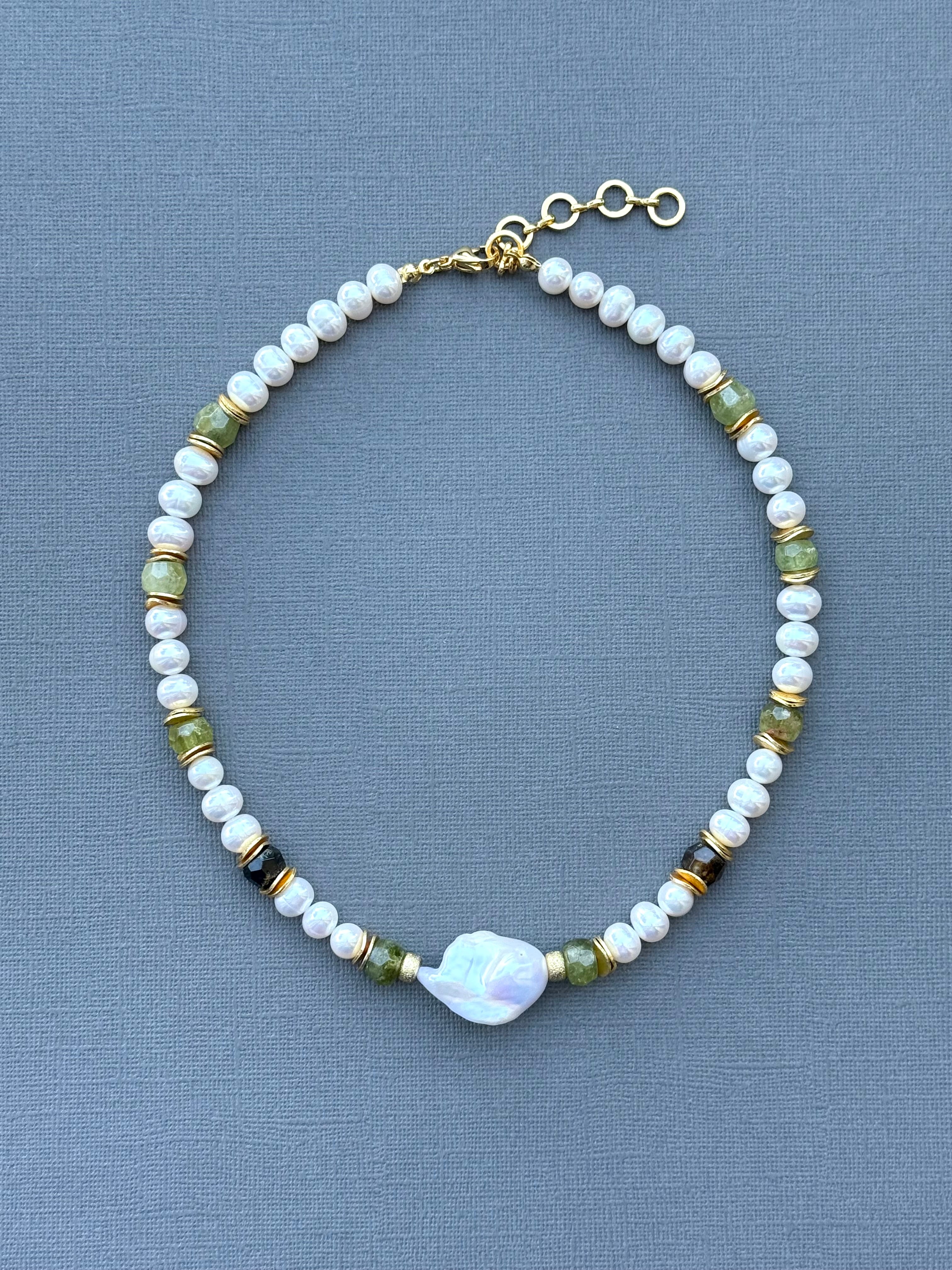 Green Garnet and Pearl Necklace