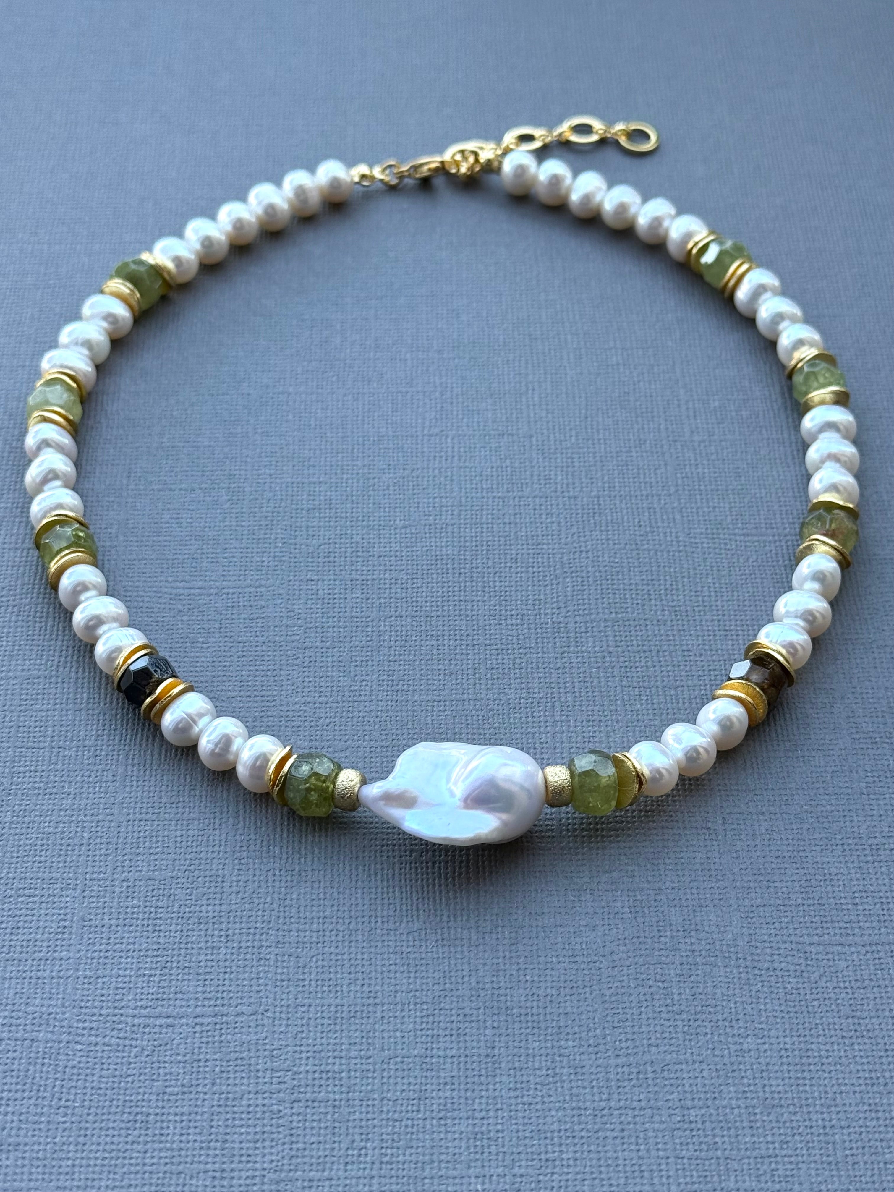 Green Garnet and Pearl Necklace