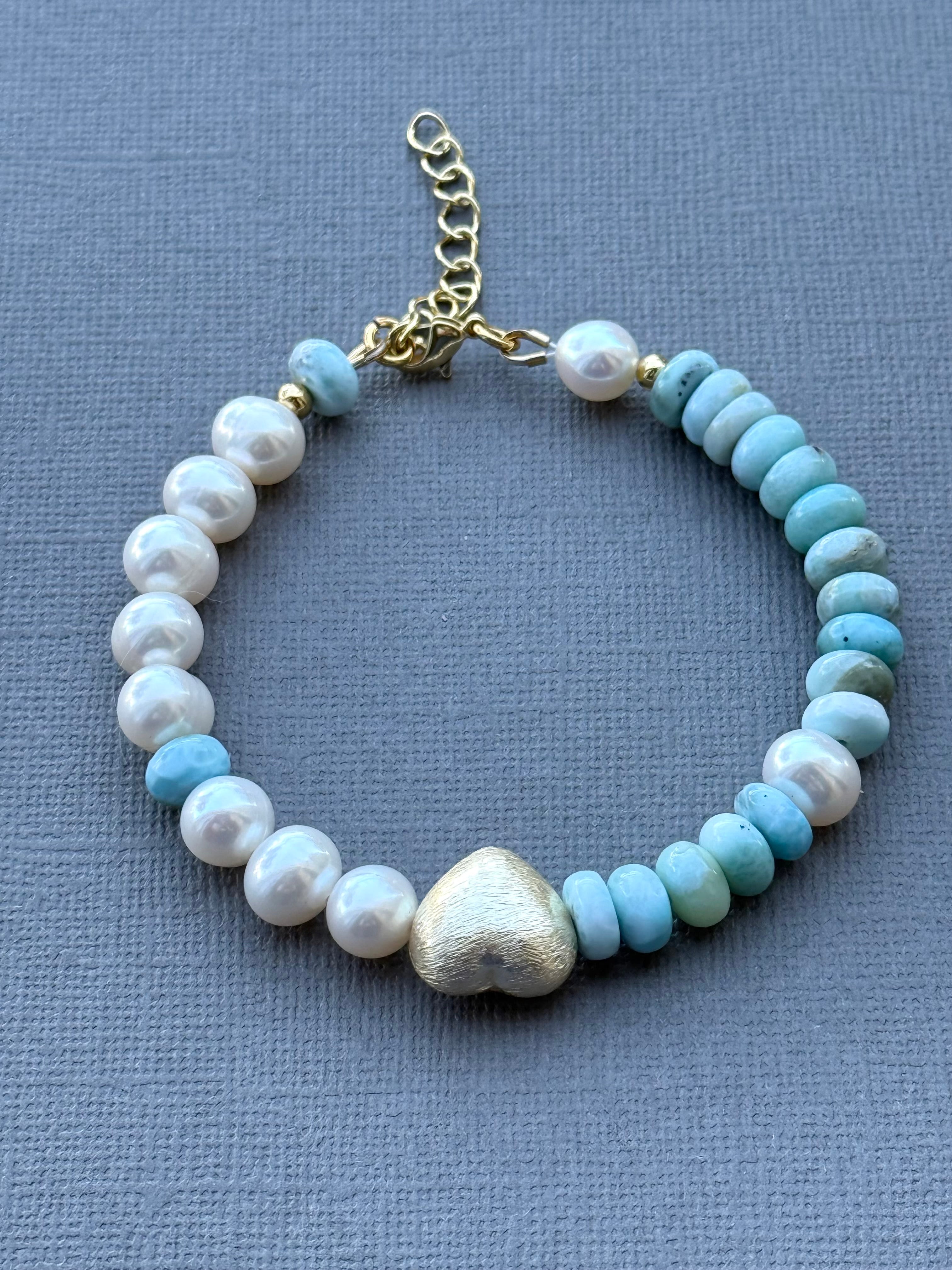 Larimar and Pearl Bracelet with Heart