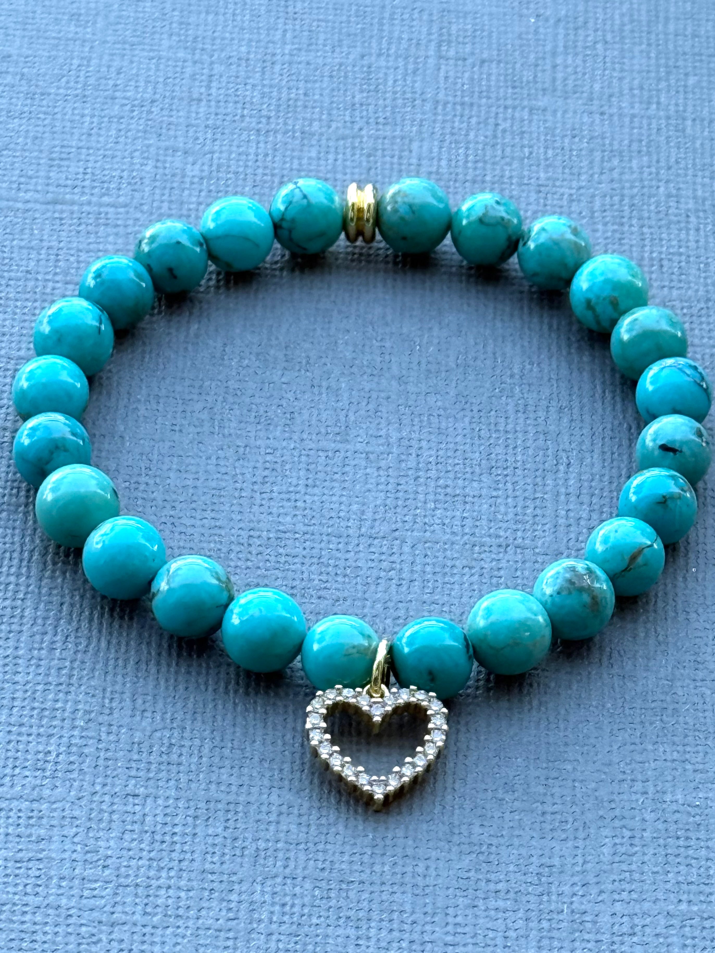 Turquoise Bracelet with Heart Charm