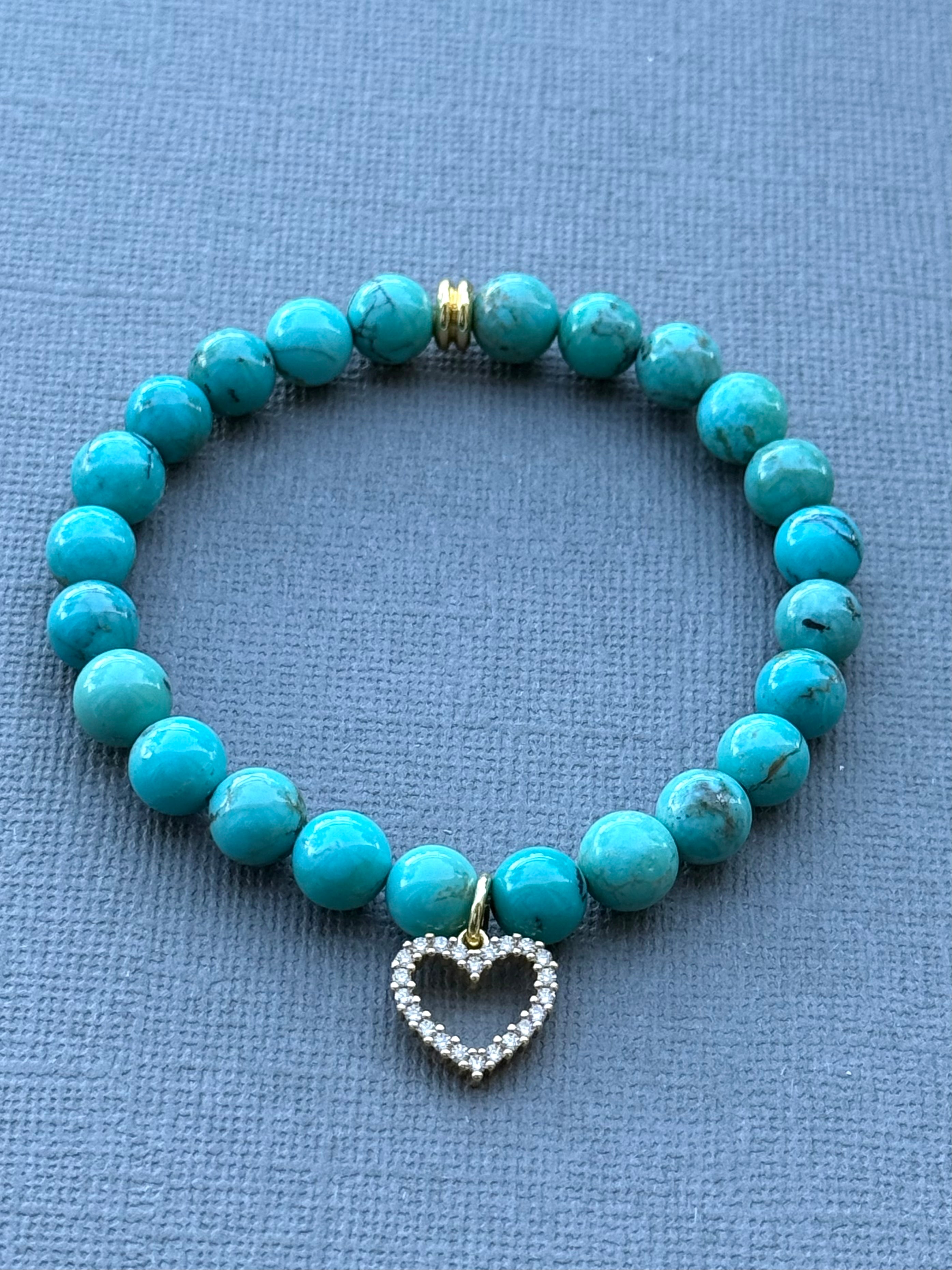 Turquoise Bracelet with Heart Charm