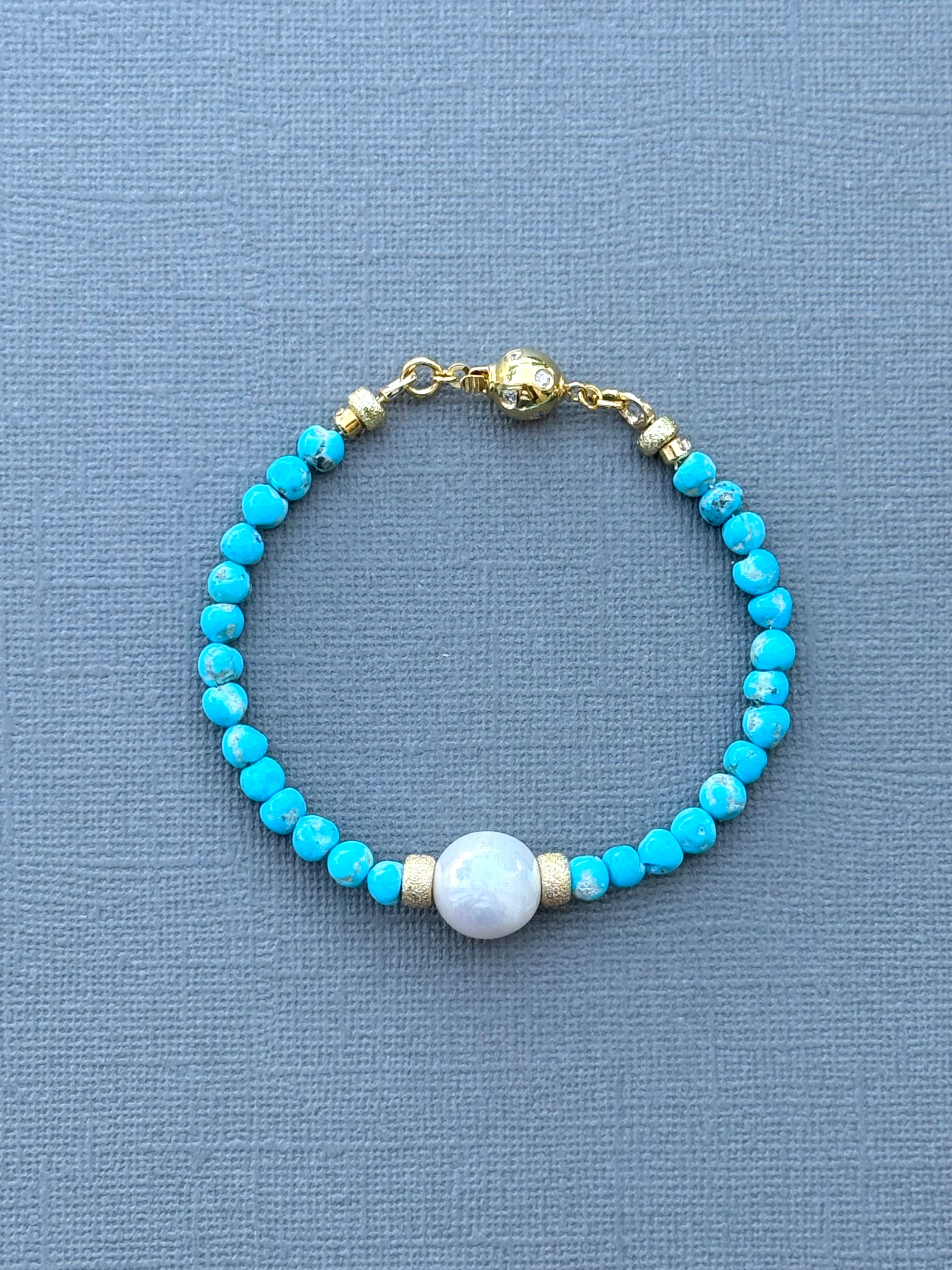 Armenian Turquoise Bracelet with Akoya Pearl