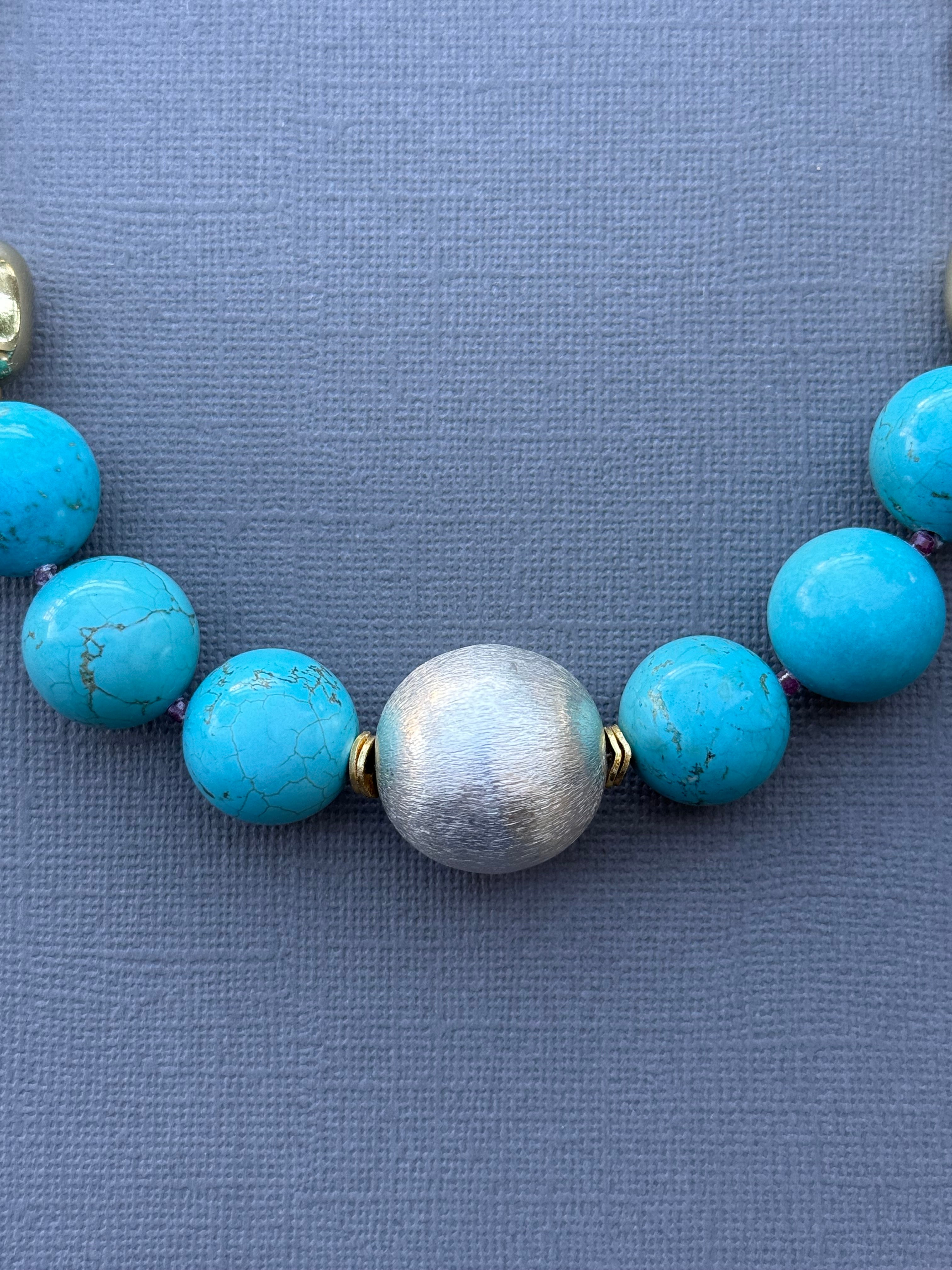 Turquoise and Silver Ball Necklace