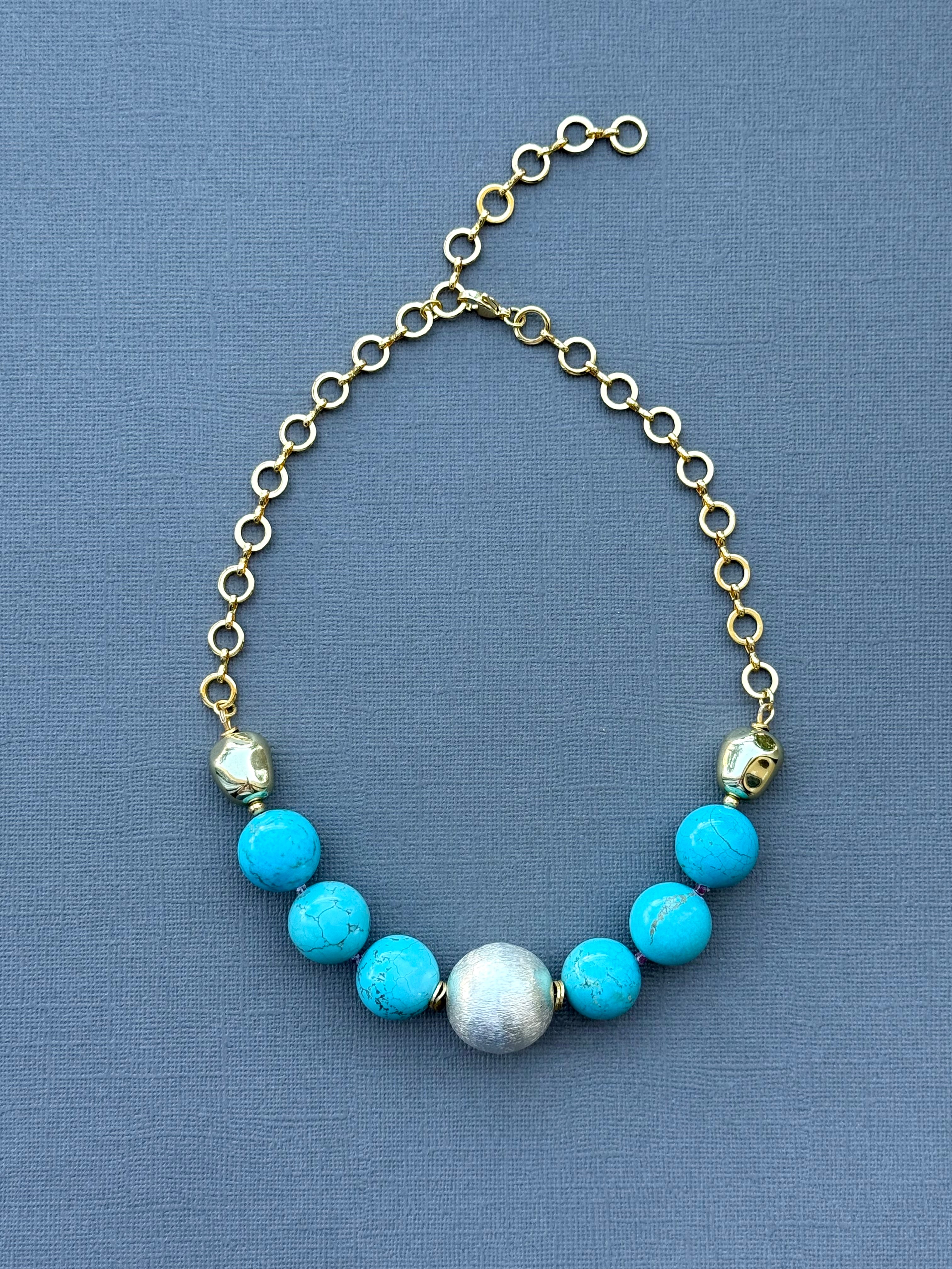 Turquoise and Silver Ball Necklace