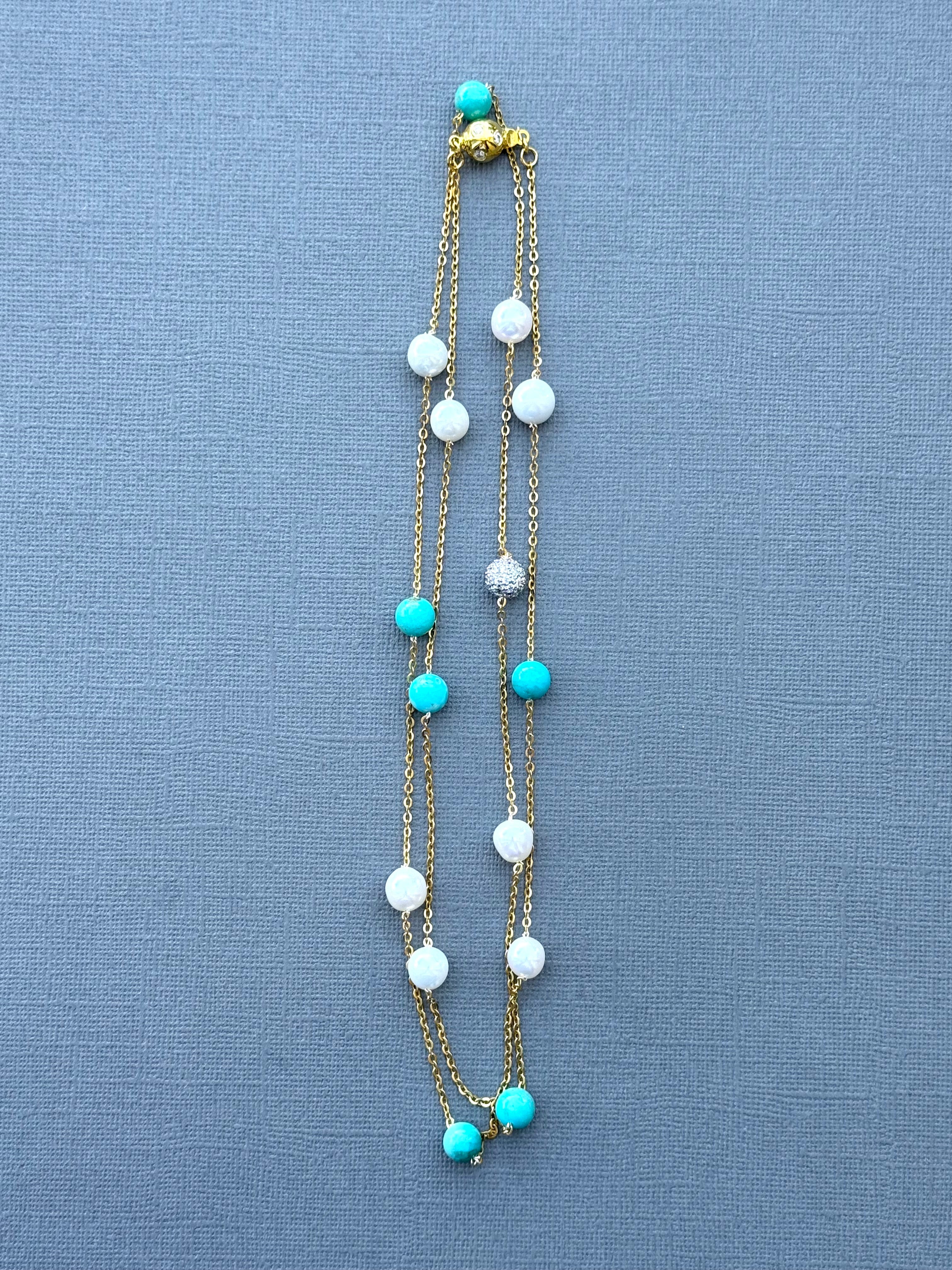 Turquoise and Pearl Station Necklace