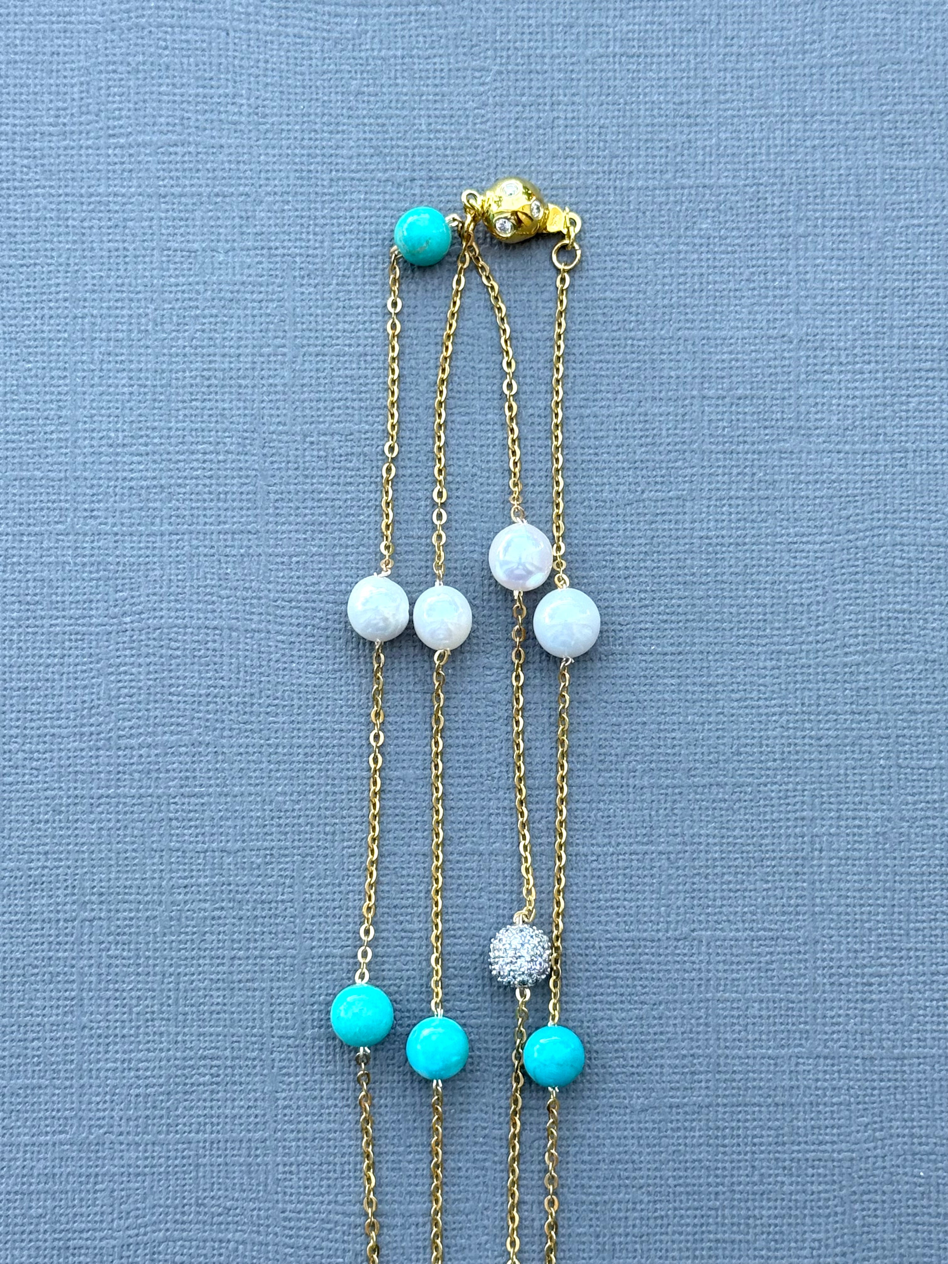 Turquoise and Pearl Station Necklace