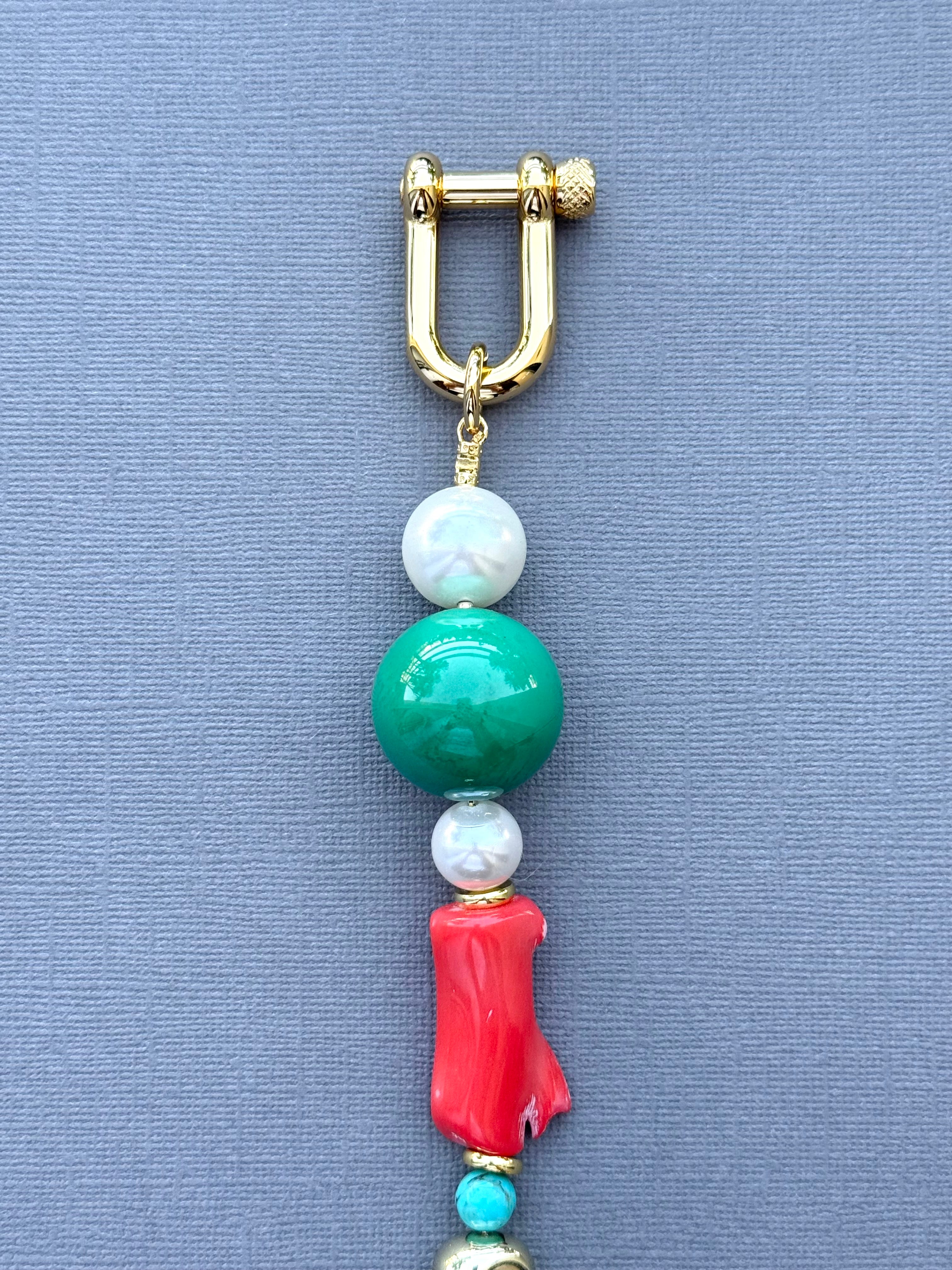 Turquoise, Coral, and Pearls Bag Charm