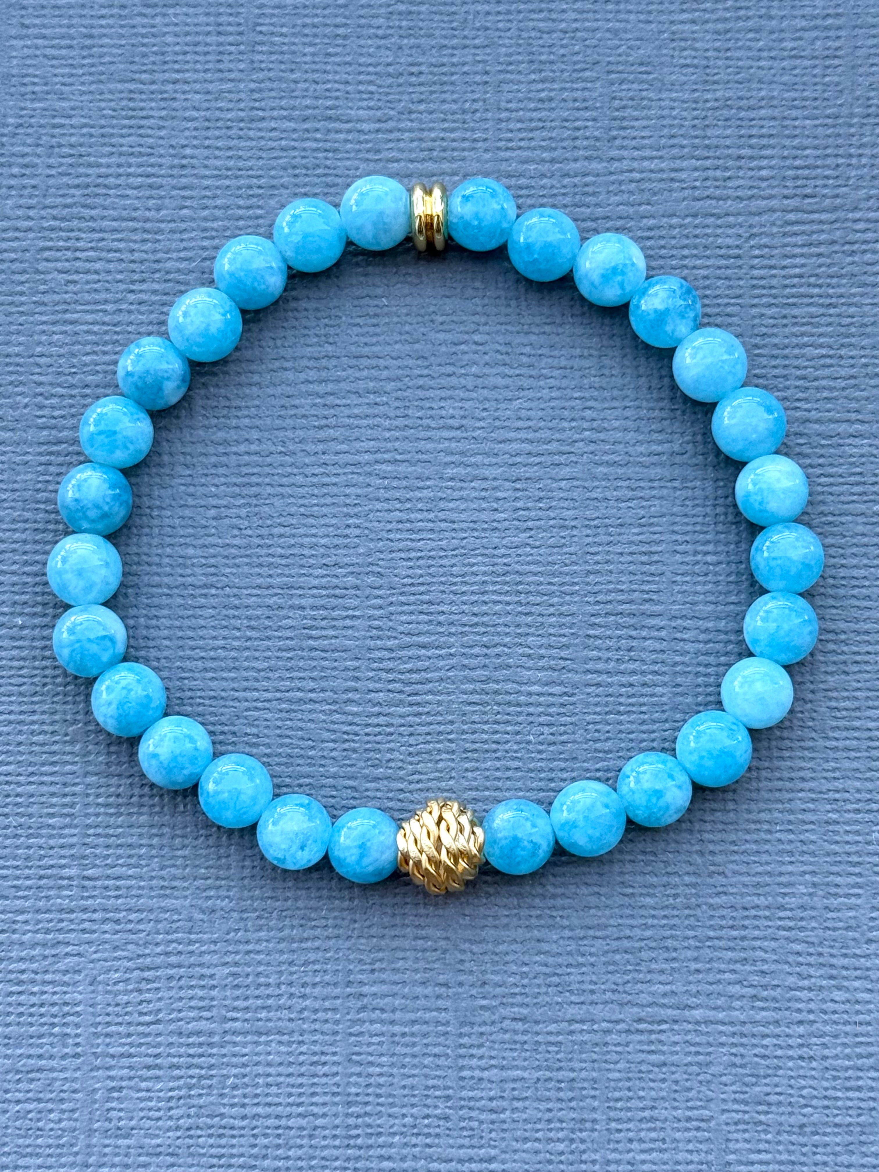 Aquamarine and Gold Bead Stretch Bracelet