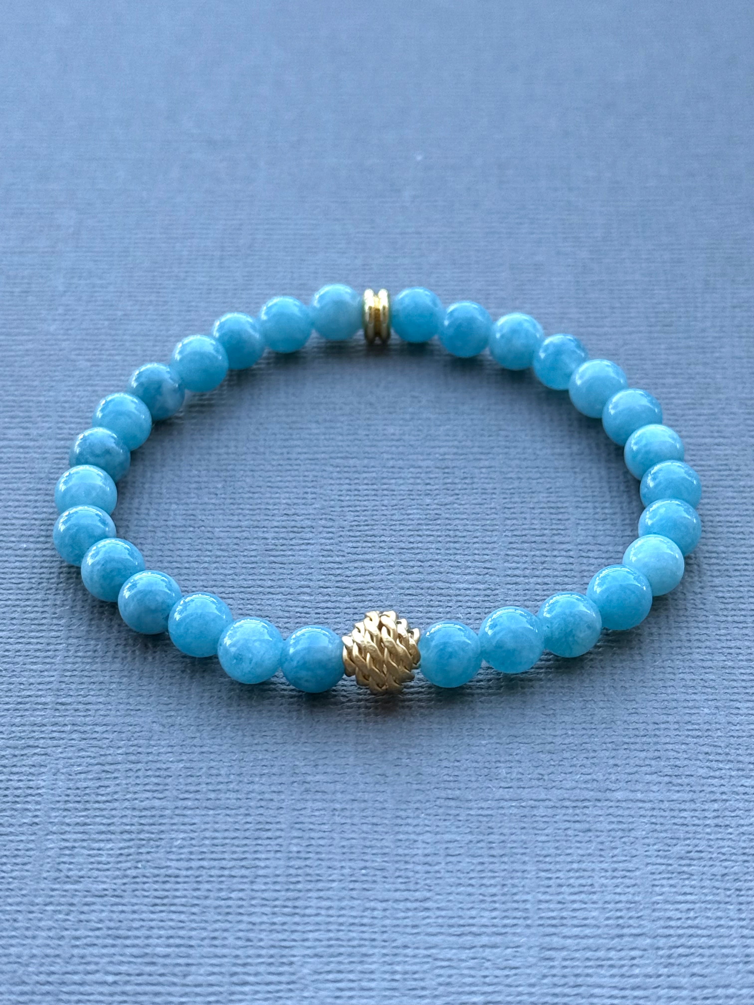 Aquamarine and Gold Bead Stretch Bracelet
