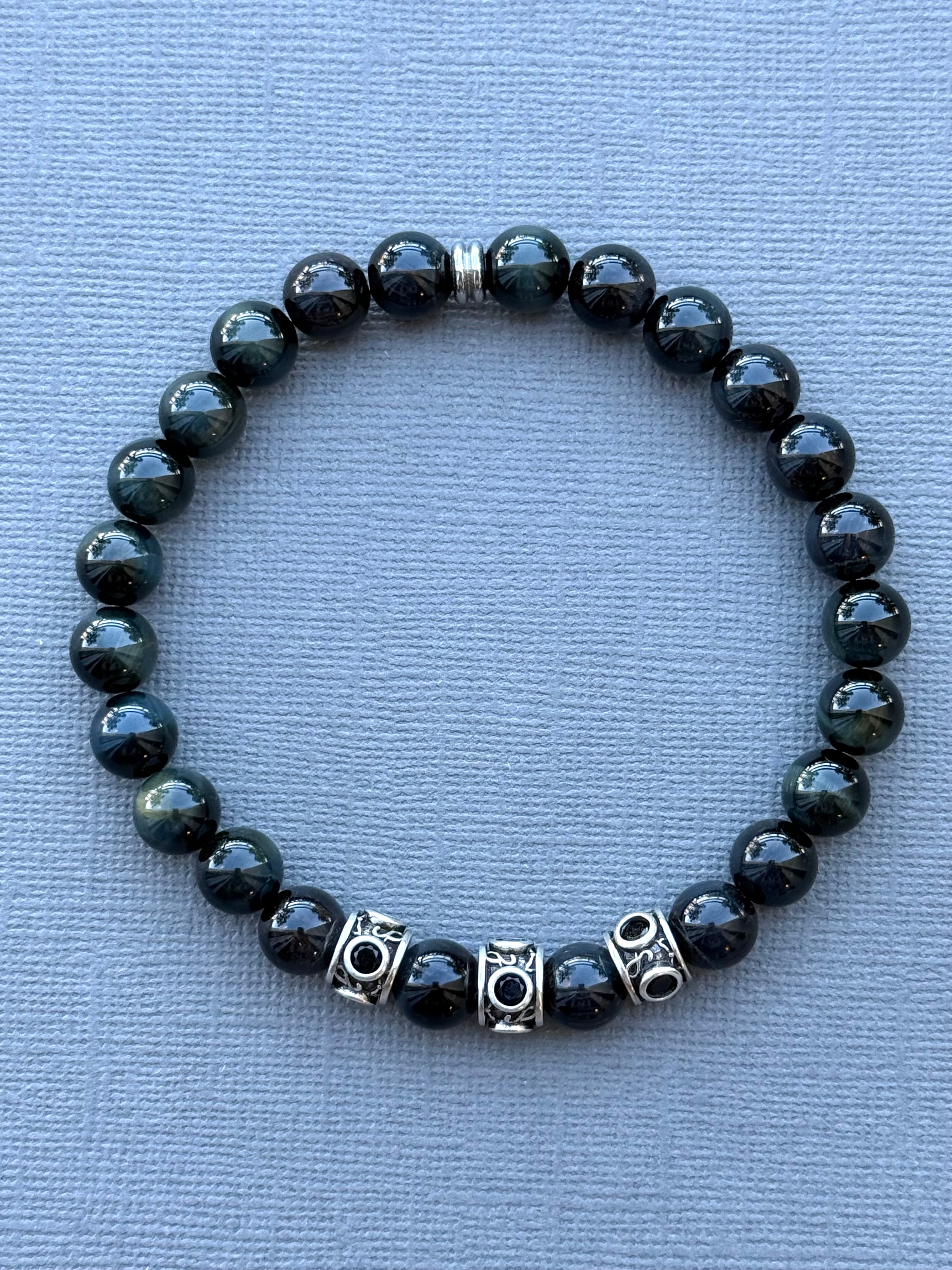 Men's Blue-Black Tiger Eye Bracelet