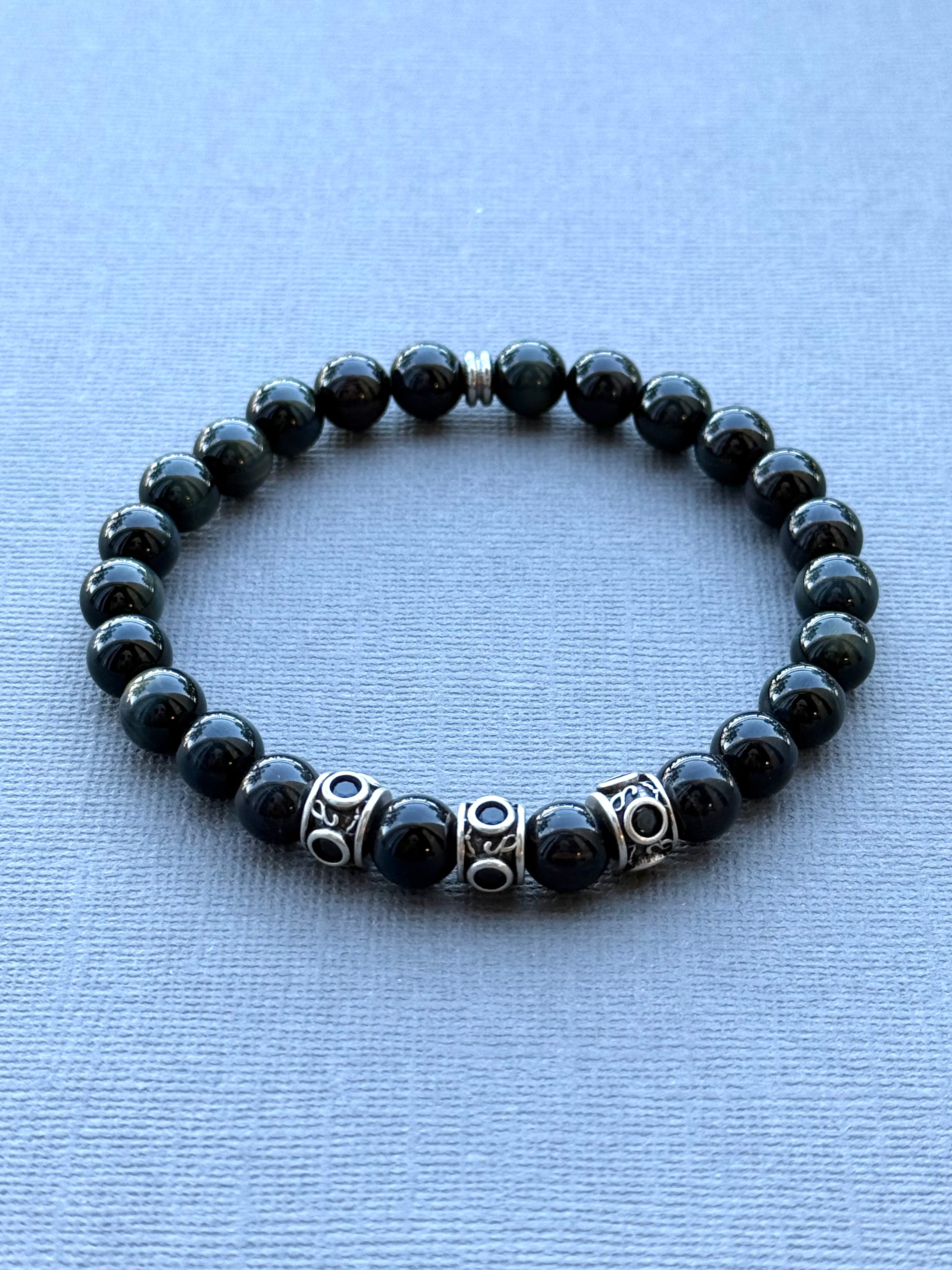 Men's Blue-Black Tiger Eye Bracelet