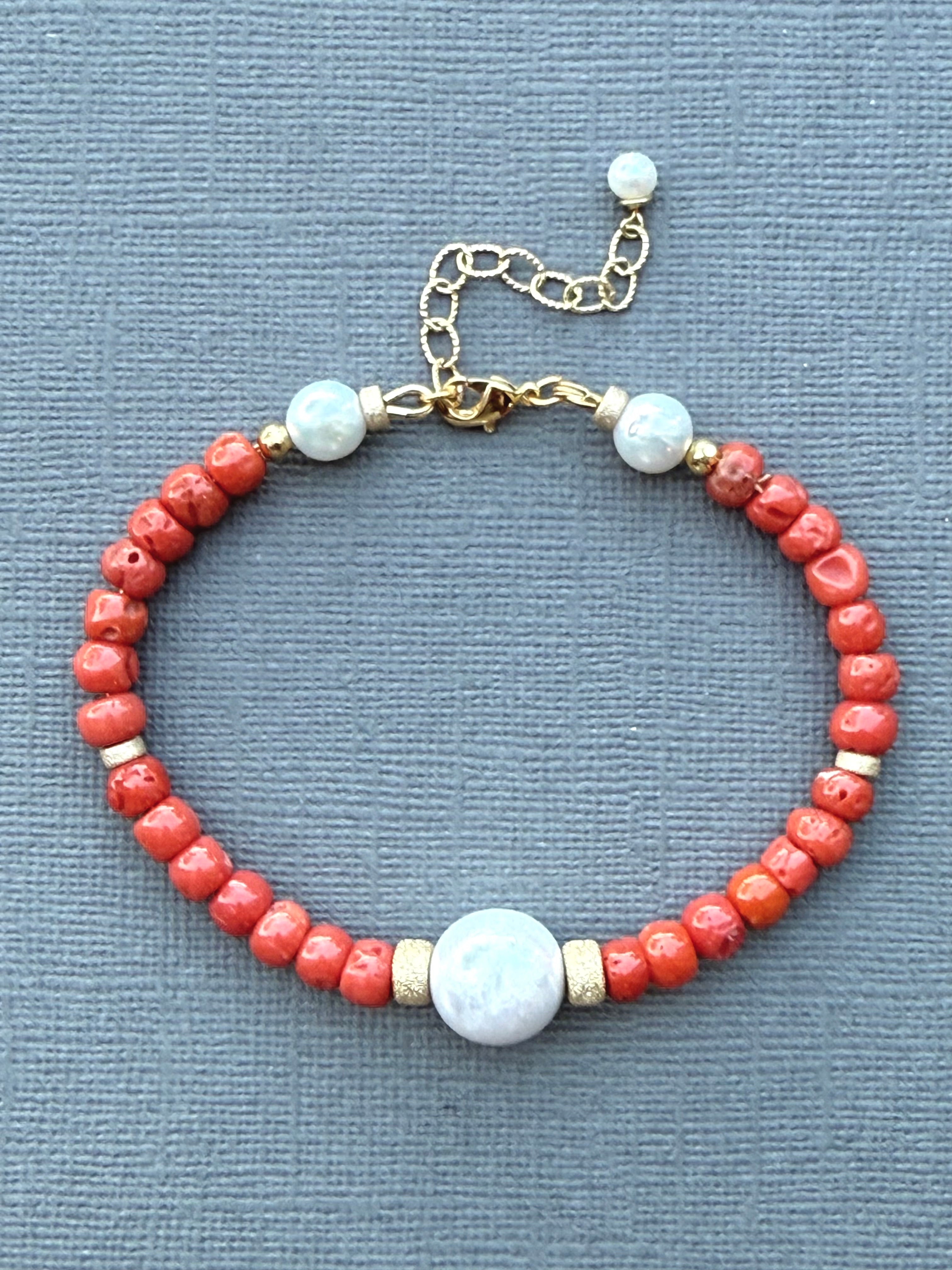 Coral and Akoya Pearl Bracelet