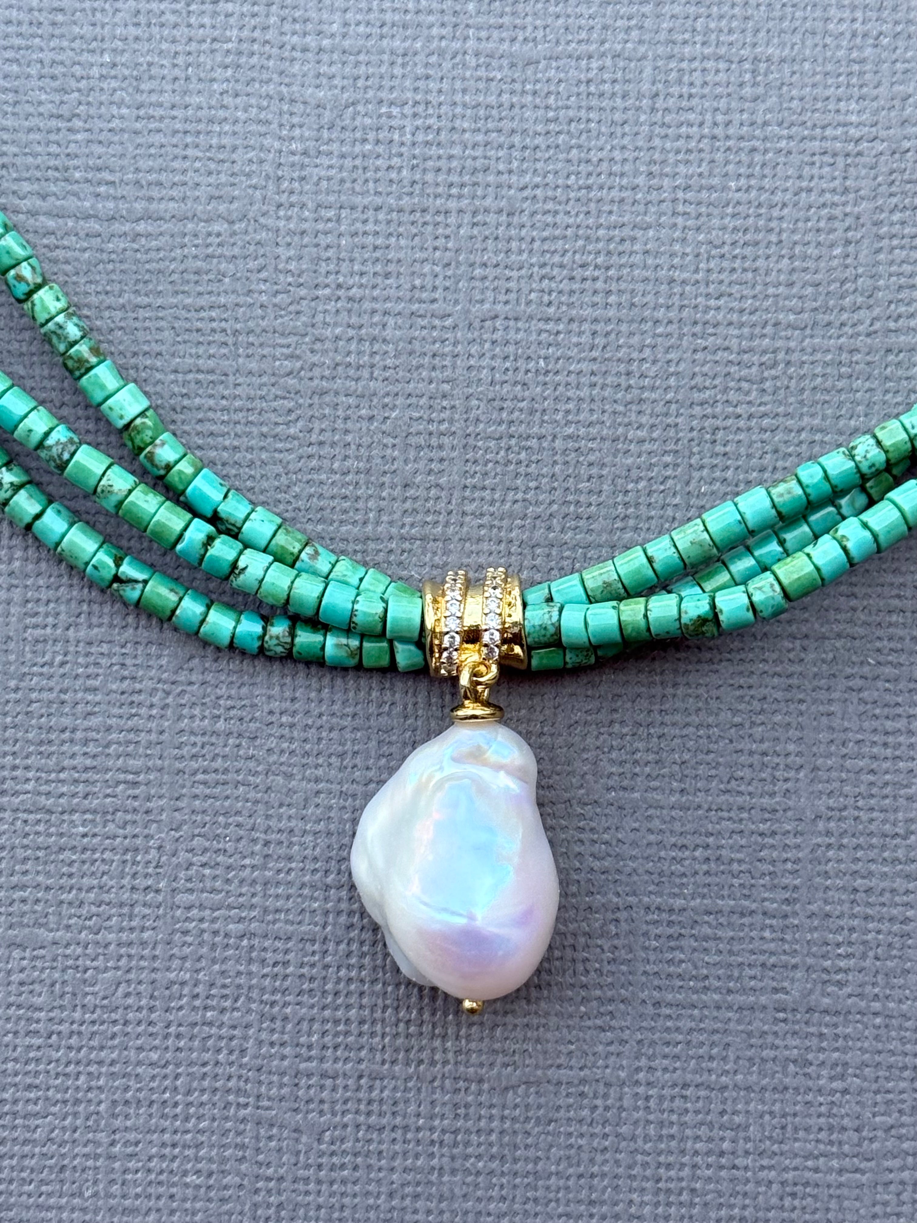 Multi-Strand Turquoise and Baroque Drop Necklace