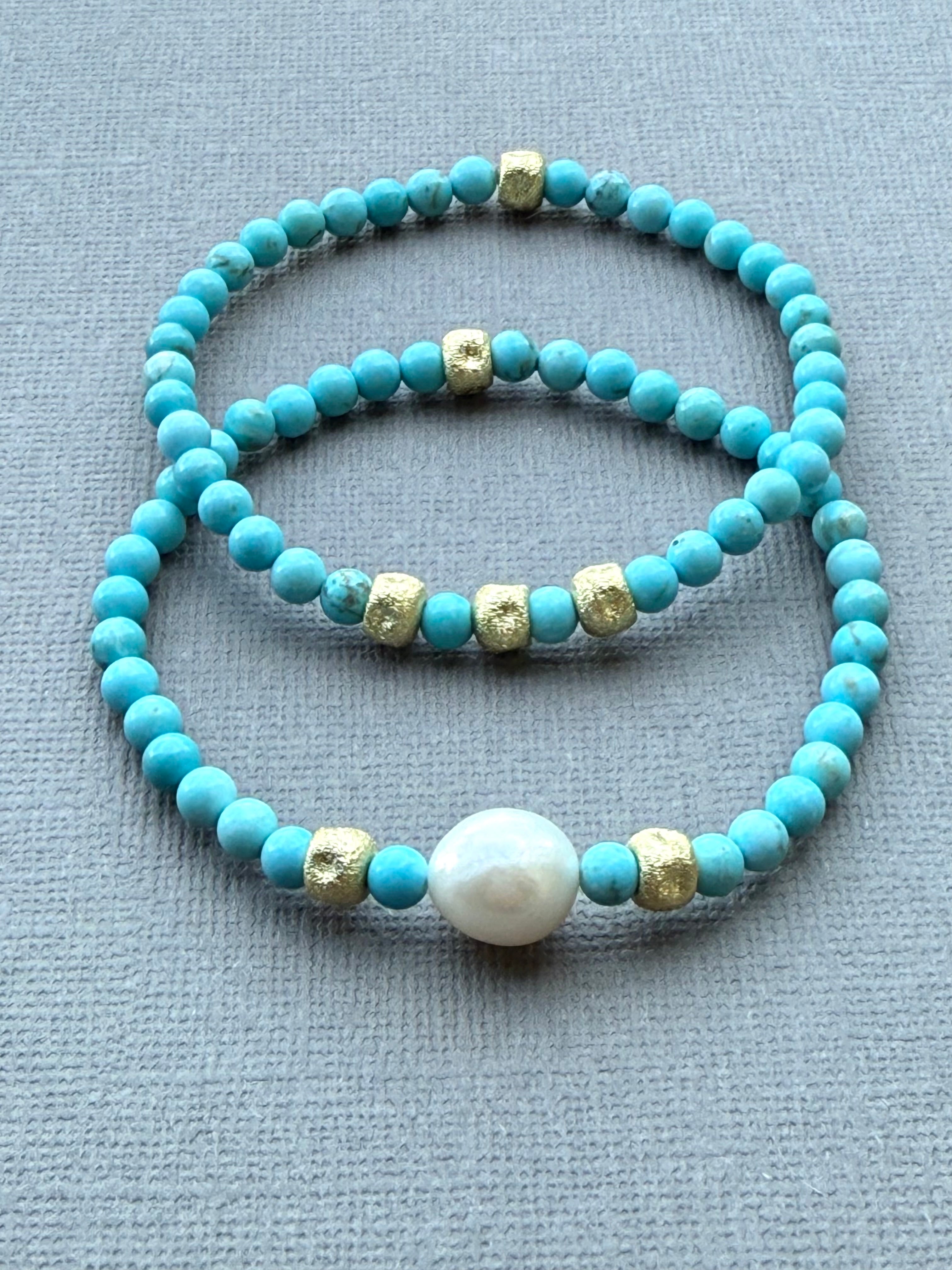Set of 2 Turquoise and Pearl Bracelet