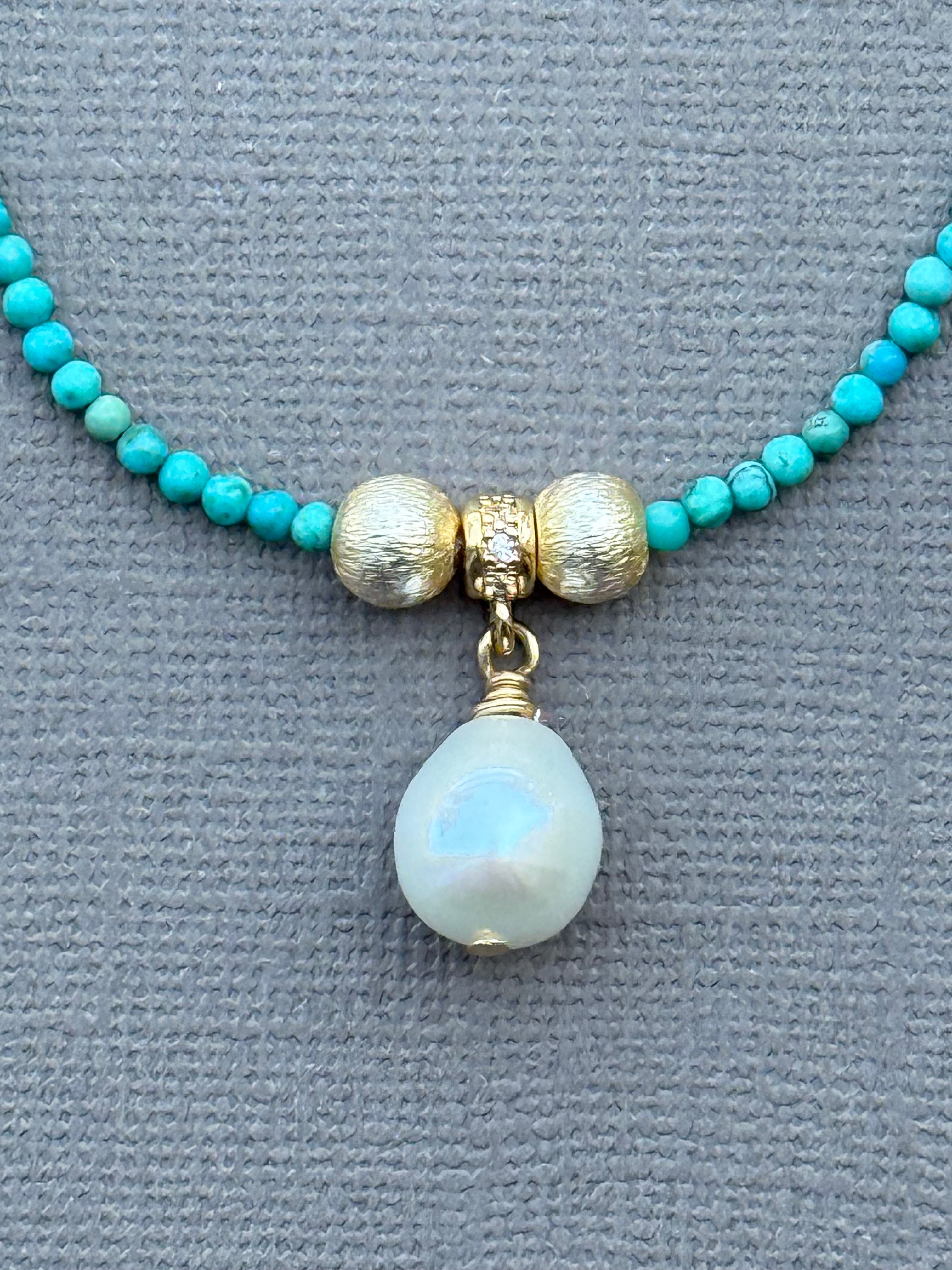 Delicate Turquoise Necklace with Pearl Drop