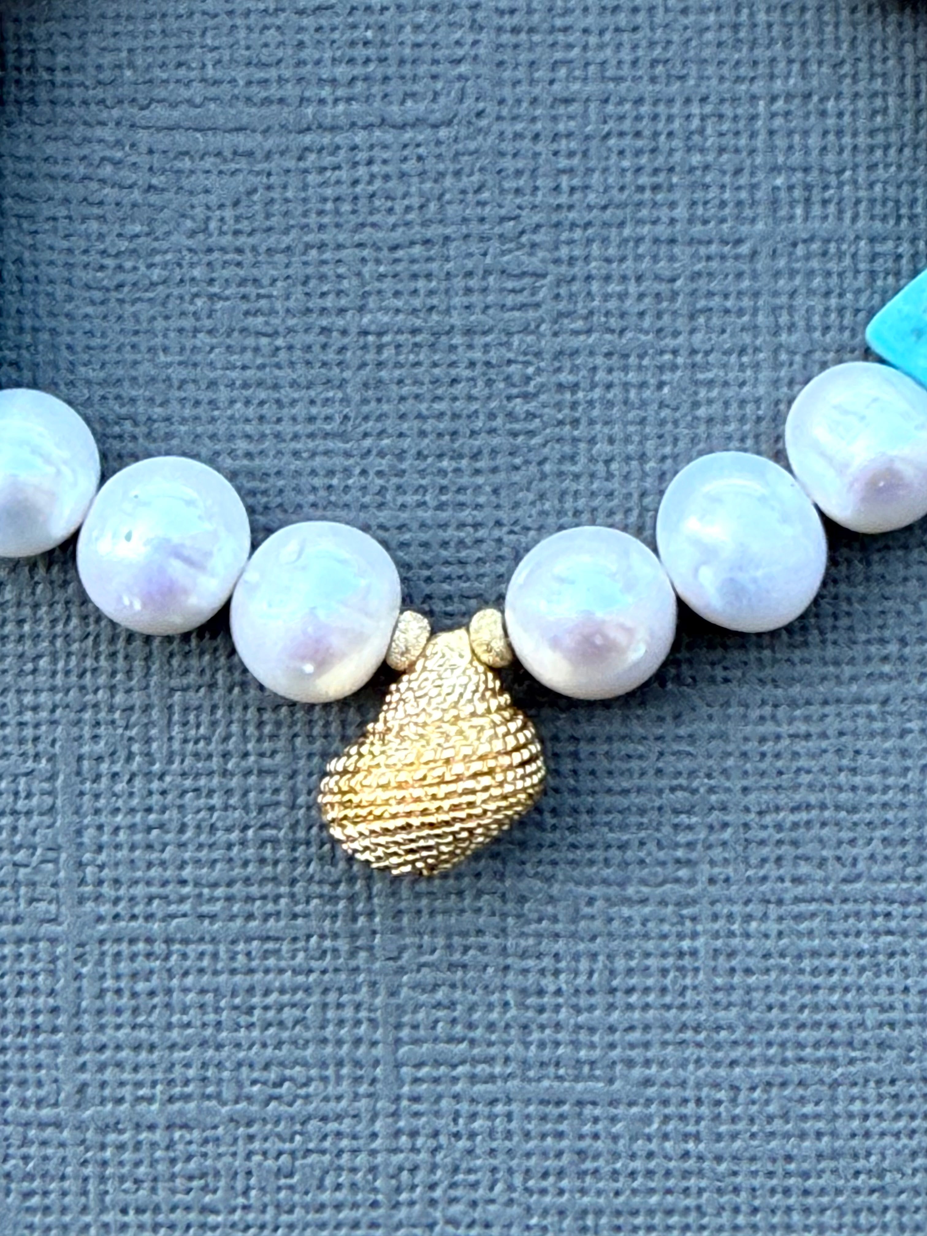 Turquoise, Pearl, and Shell Charm Bracelet