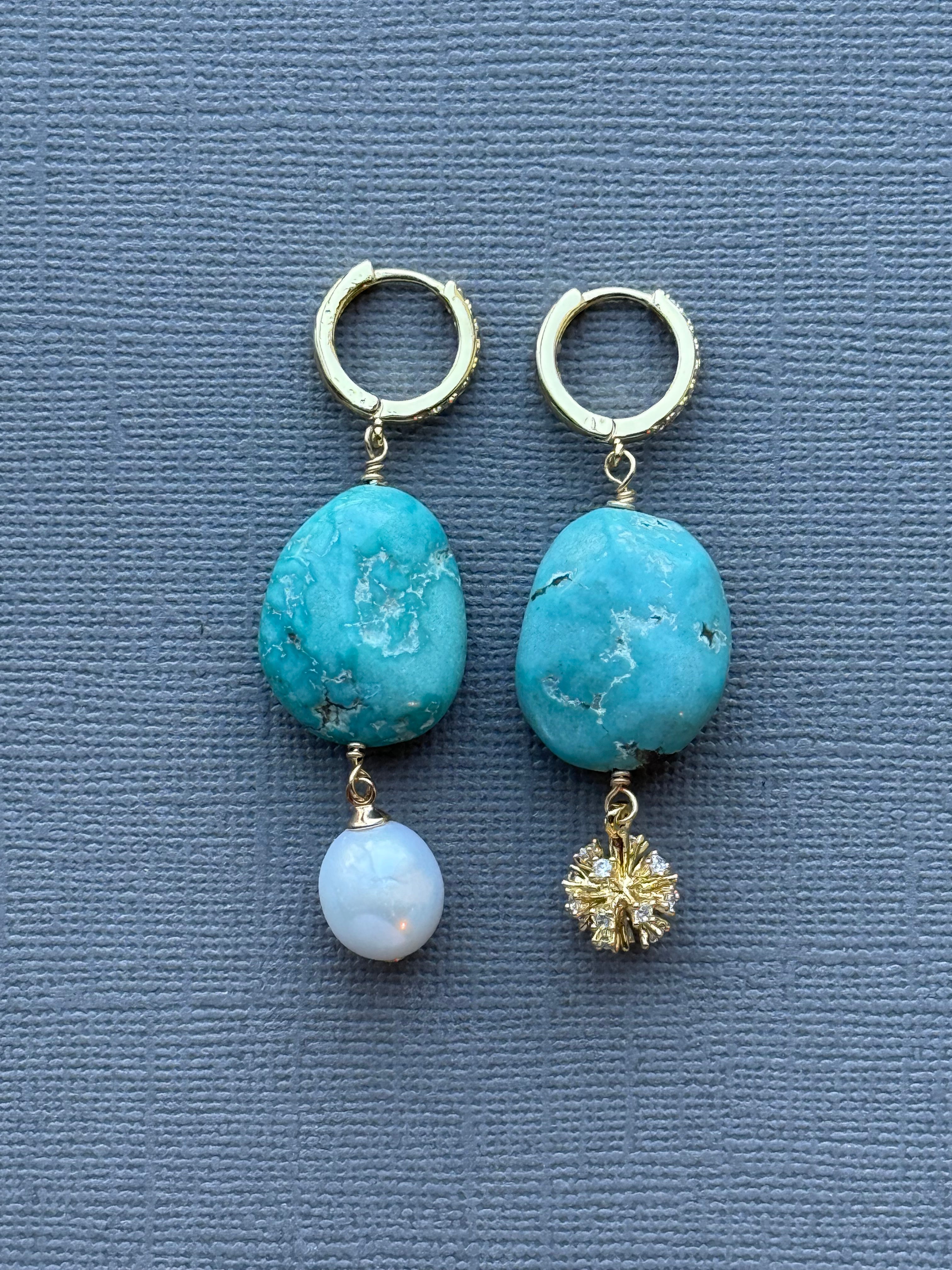 Asymmetrical Turquoise and Pearl Earrings