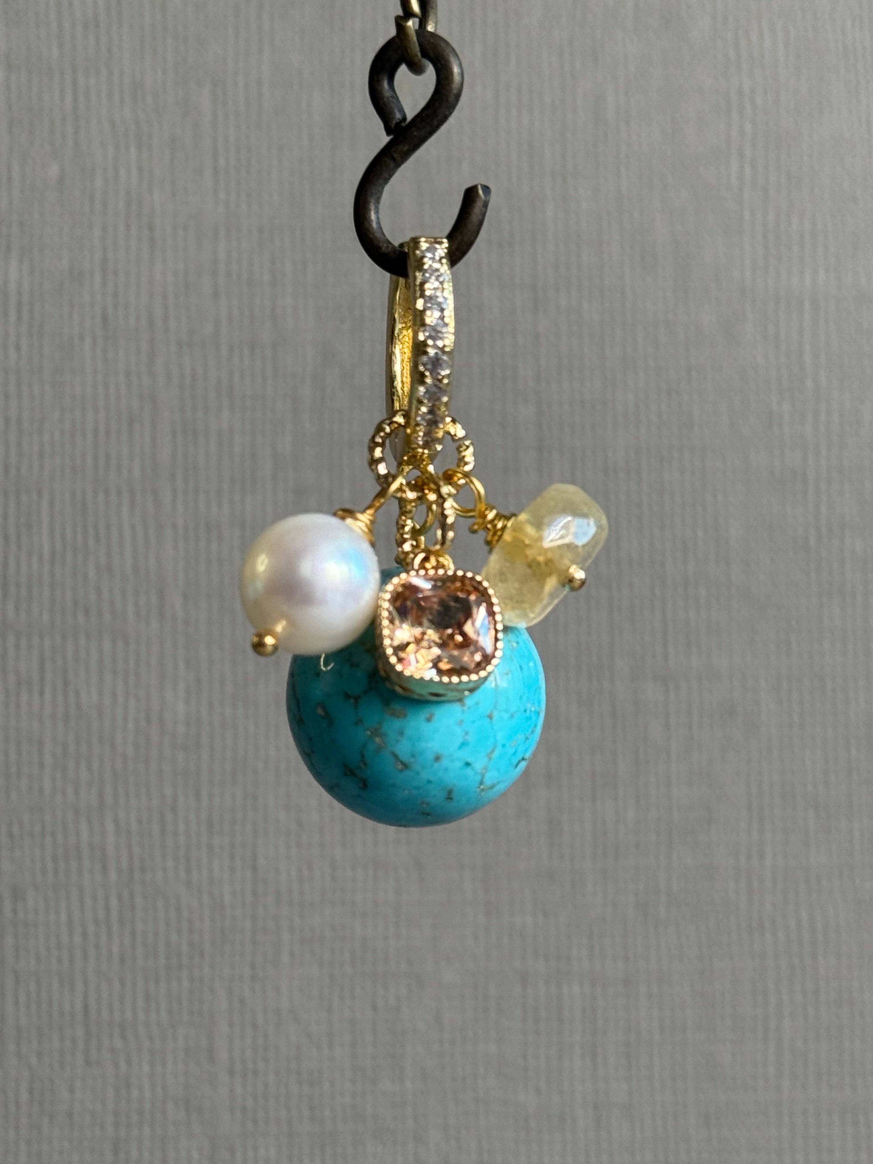 Turquoise, Citrine & Pearl Cluster Earrings