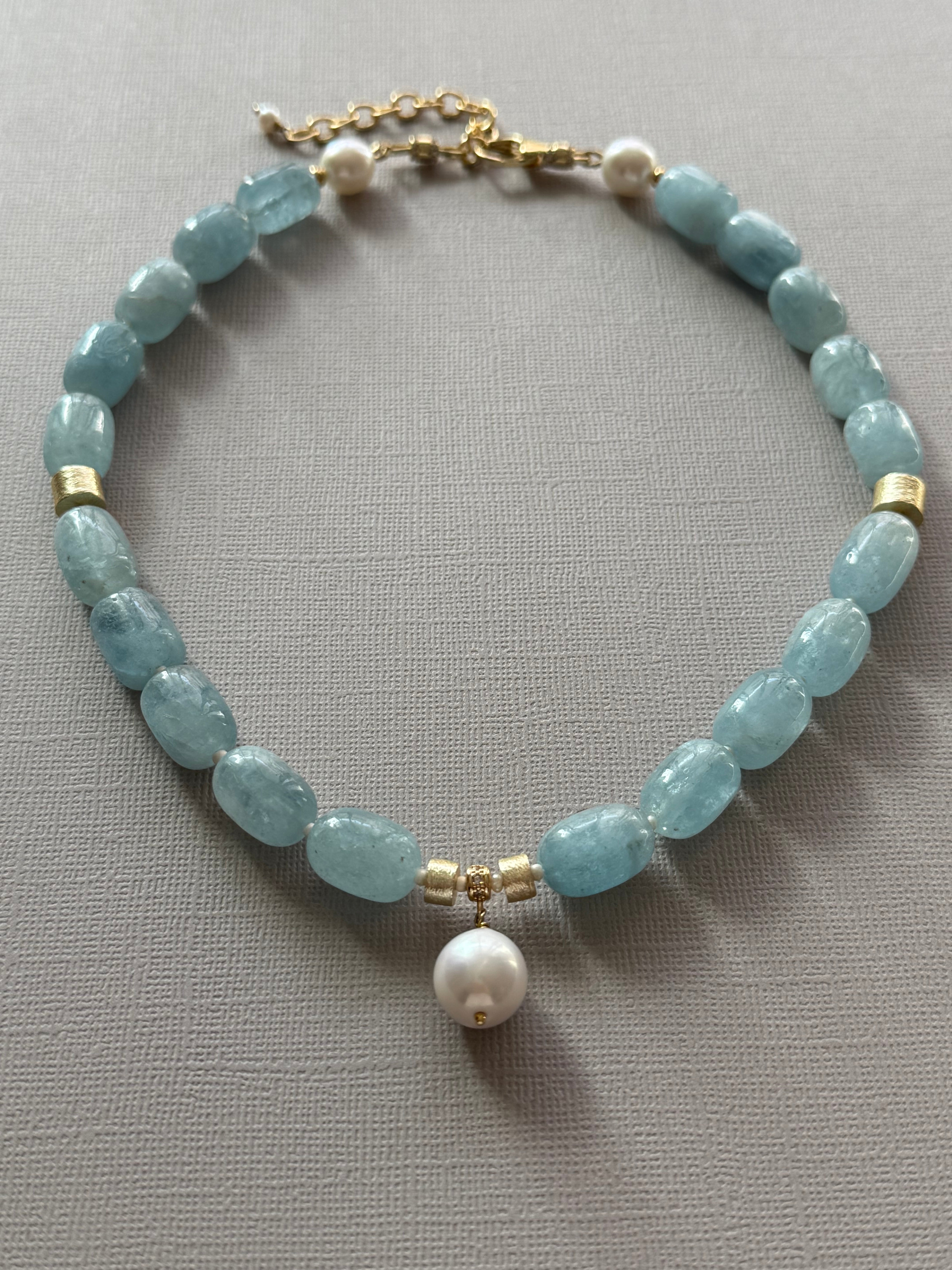Aquamarine and Freshwater Pearl Necklace