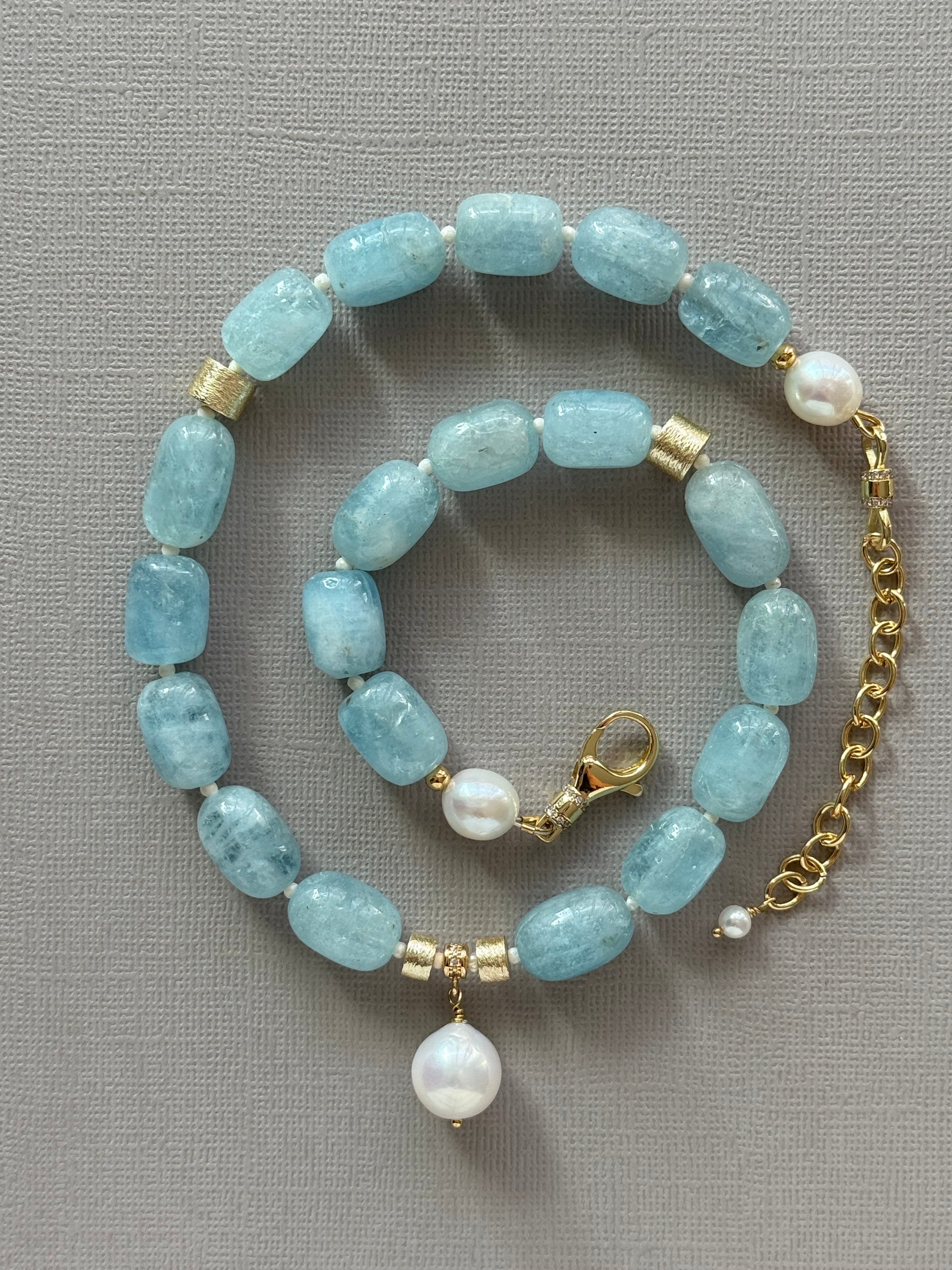 Aquamarine and Freshwater Pearl Necklace