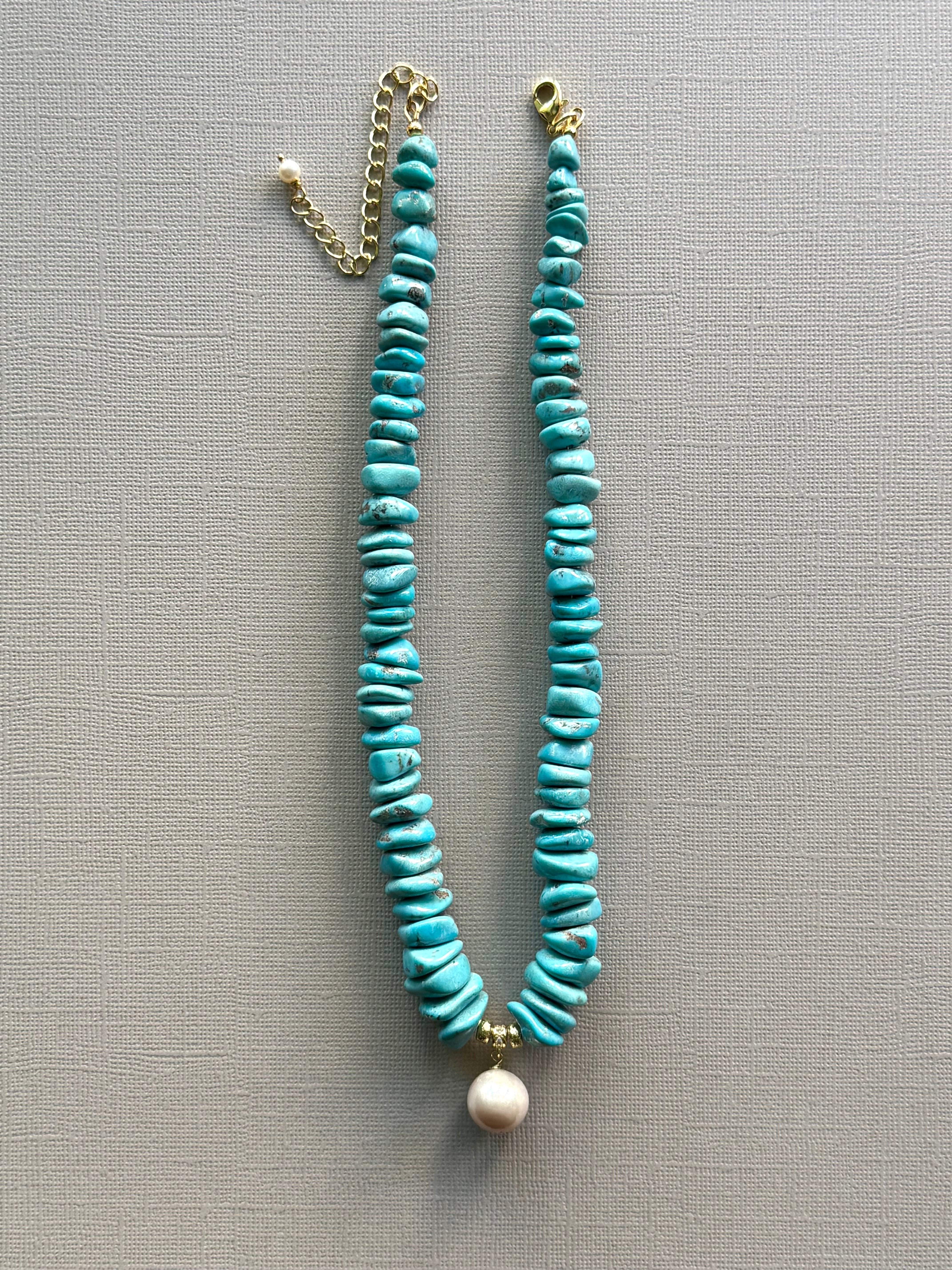 Graduated Turquoise and Akoya Pearl Necklace