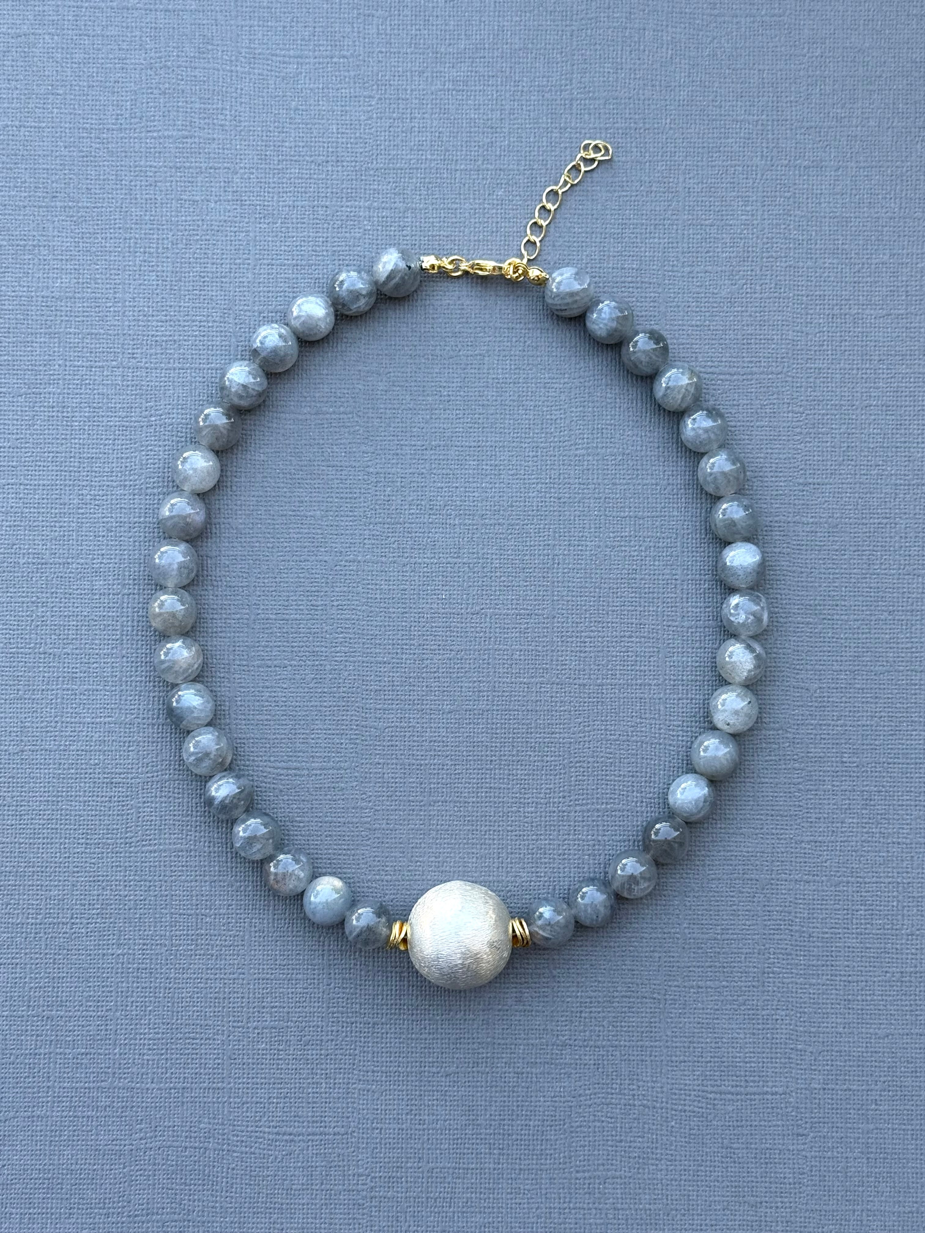 Labradorite Necklace with Silver Ball Centerpiece