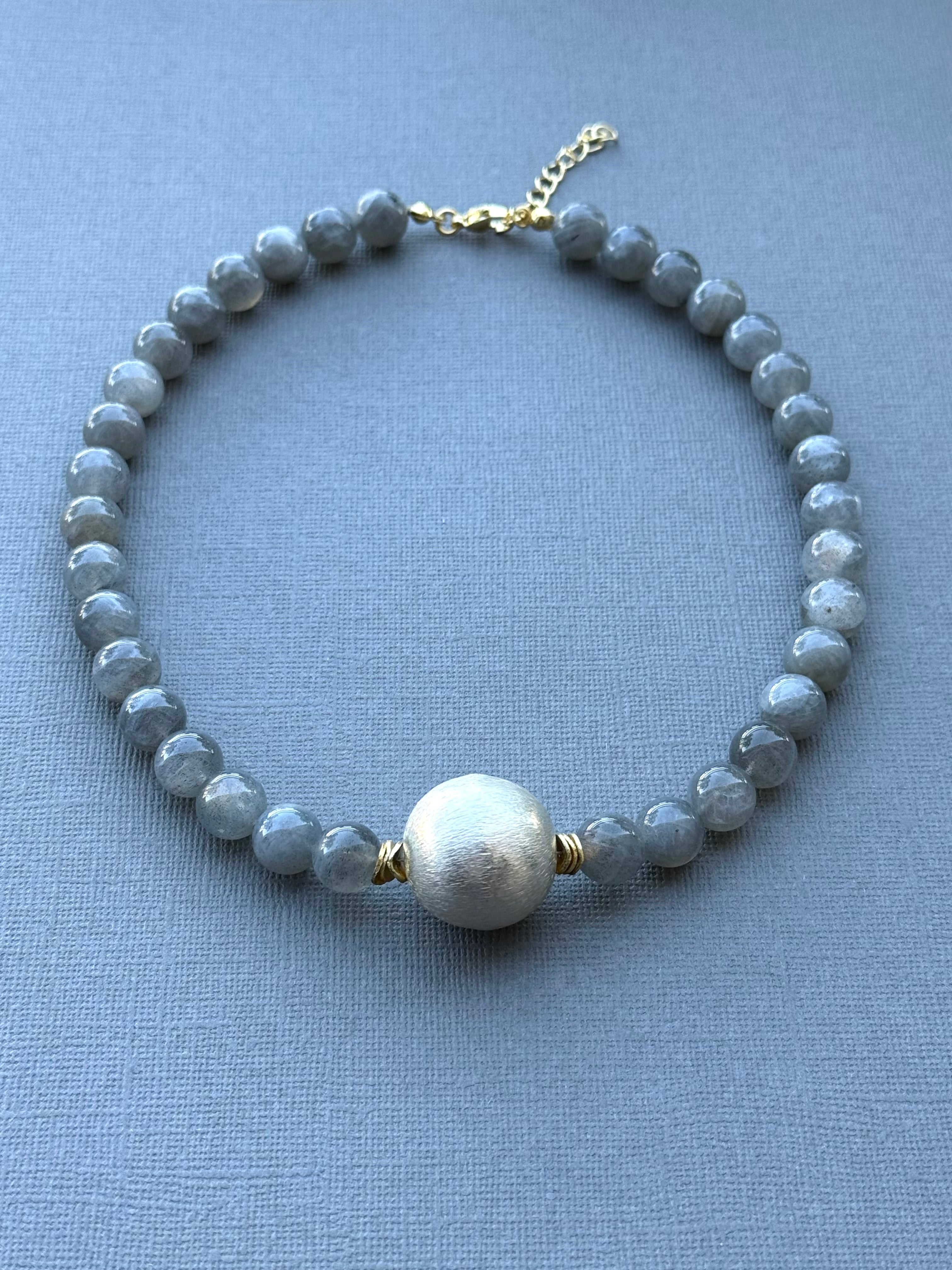 Labradorite Necklace with Silver Ball Centerpiece