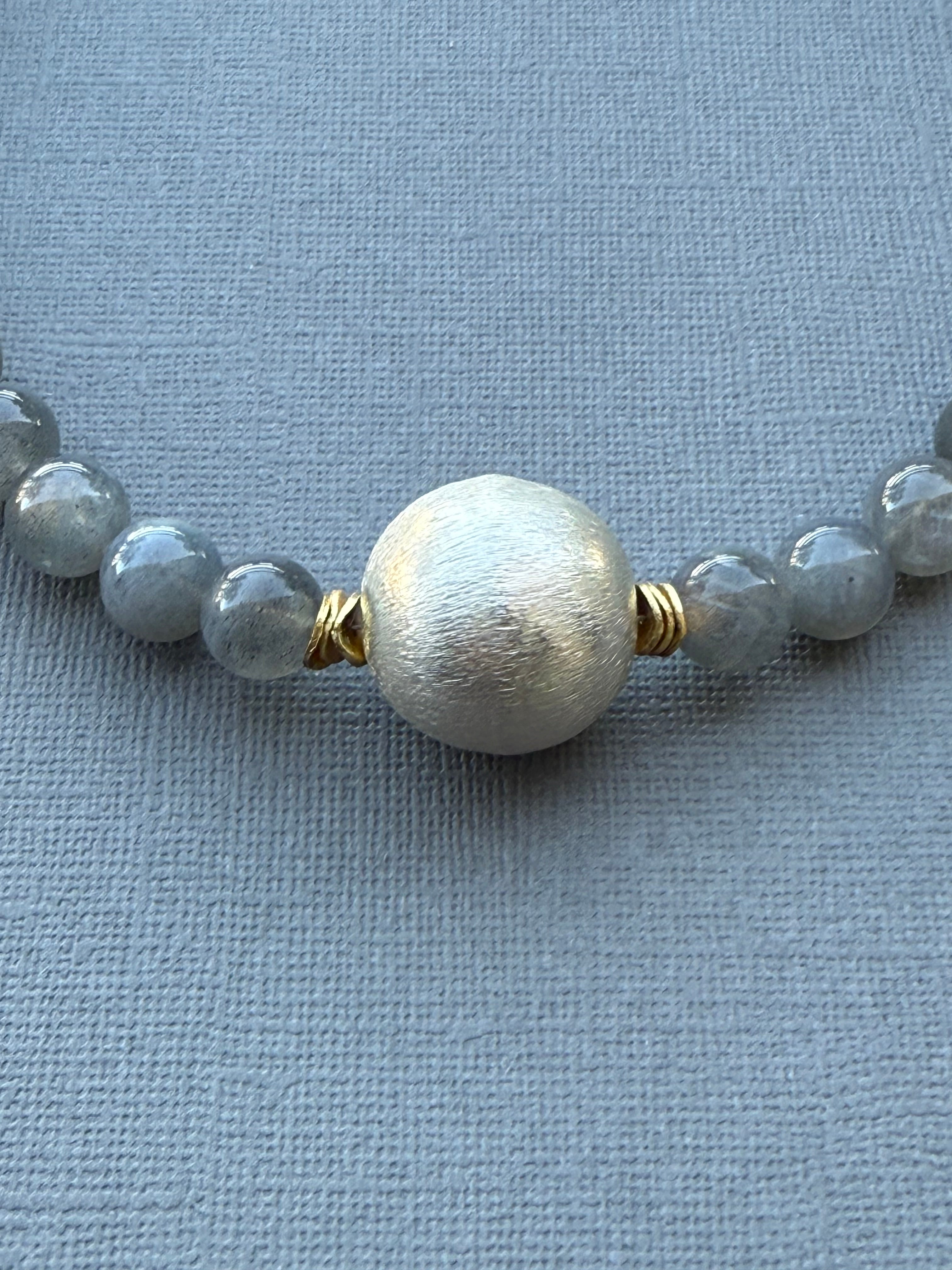 Labradorite Necklace with Silver Ball Centerpiece