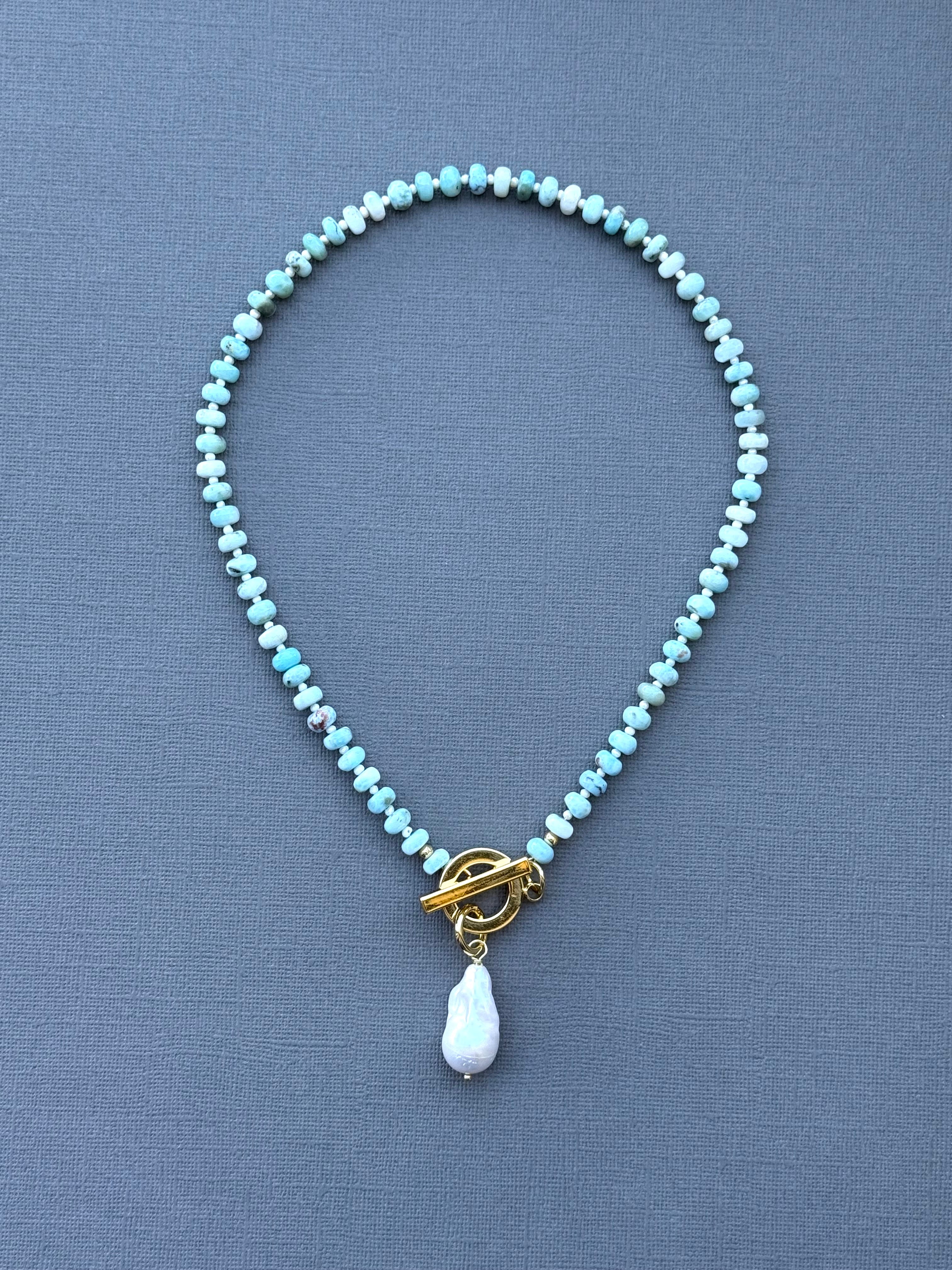 Larimar and Baroque Pearl Necklace