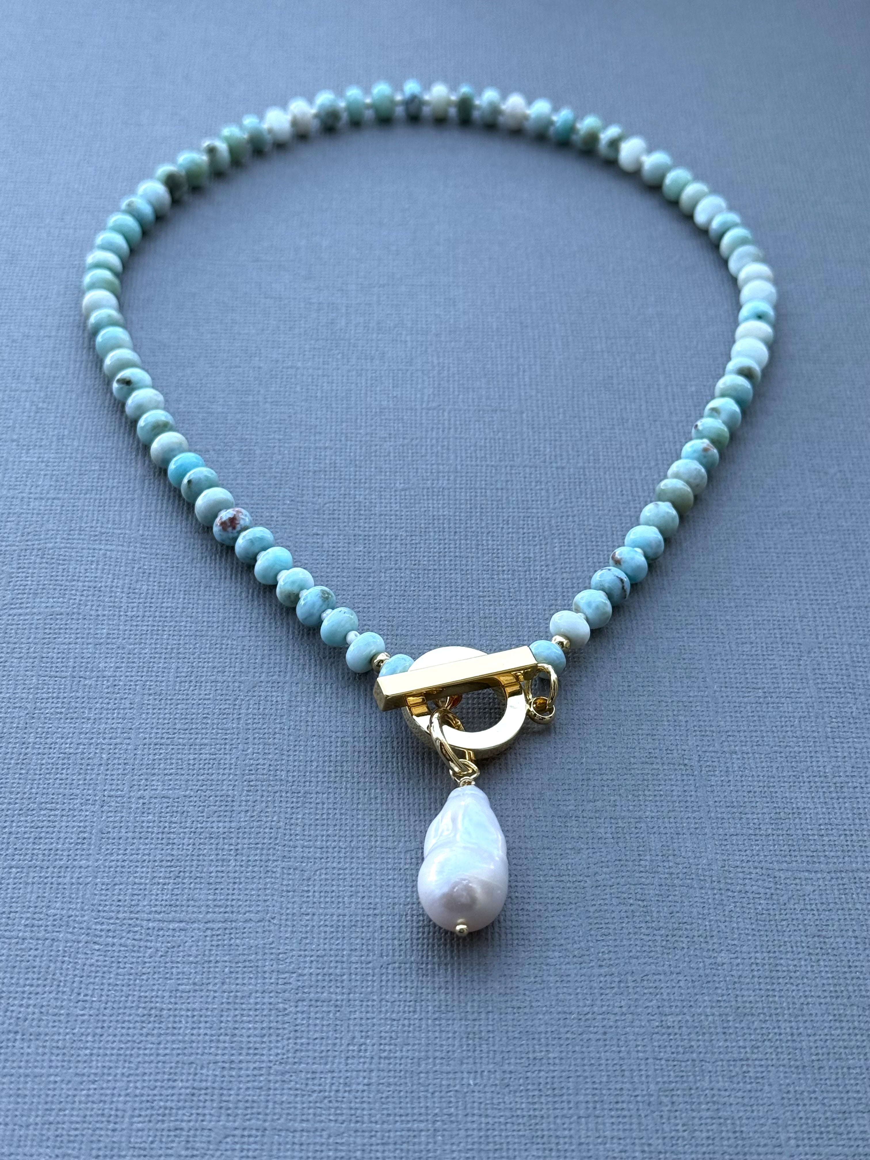Larimar and Baroque Pearl Necklace