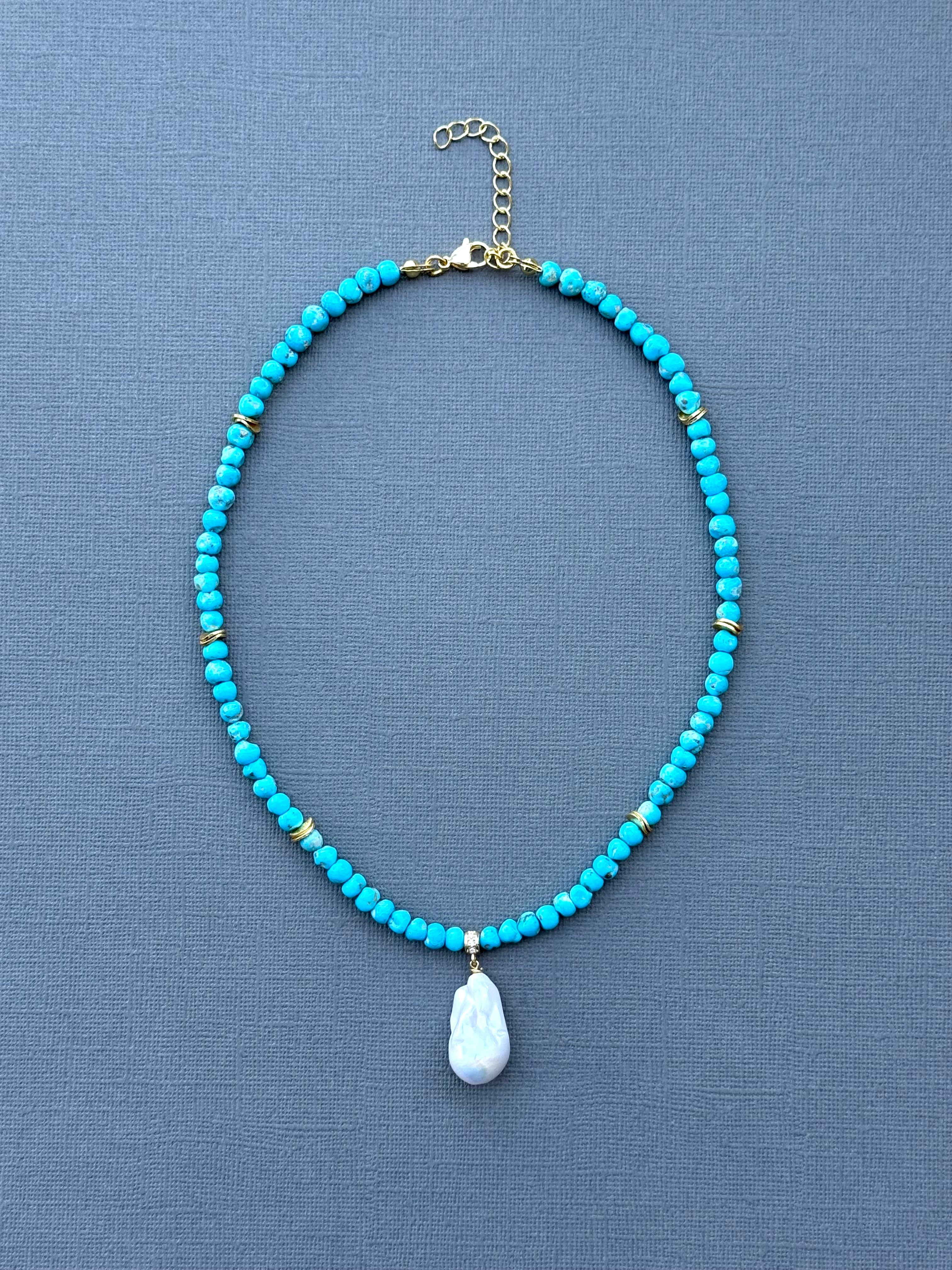 Armenian Turquoise Necklace and Baroque Pearl Drop