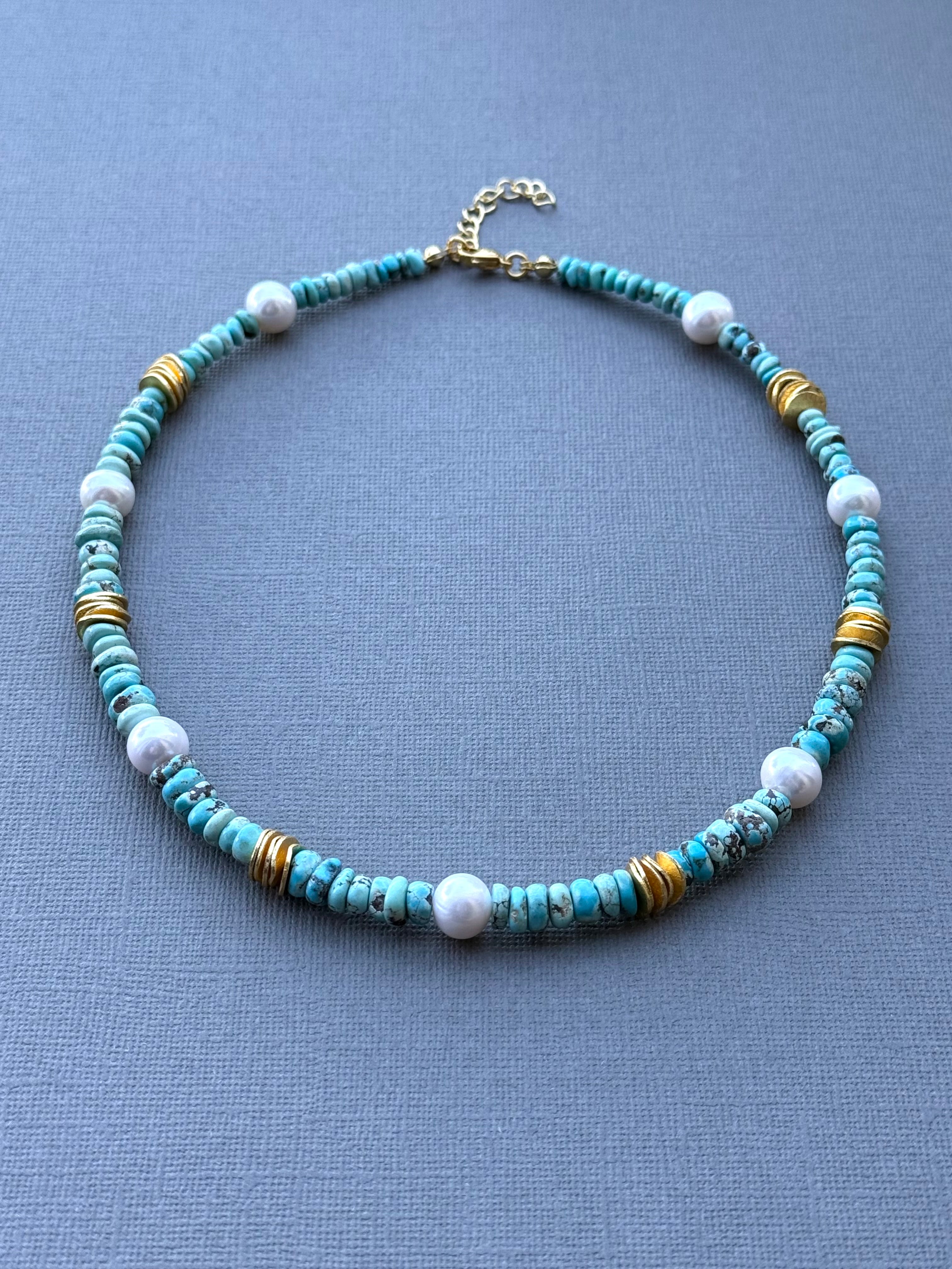 Iranian Turquoise and Pearl Necklace