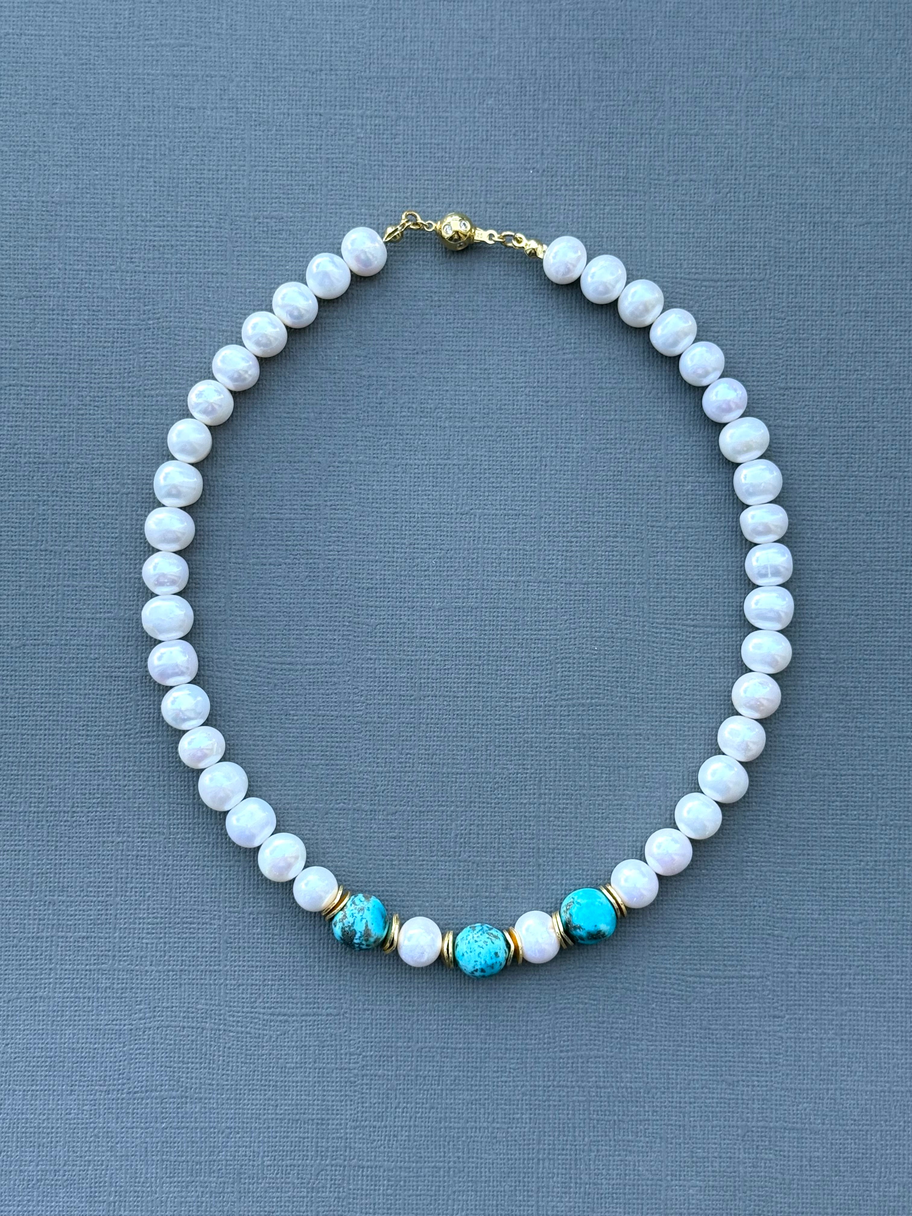 Pearl and Three Turquoise Necklace