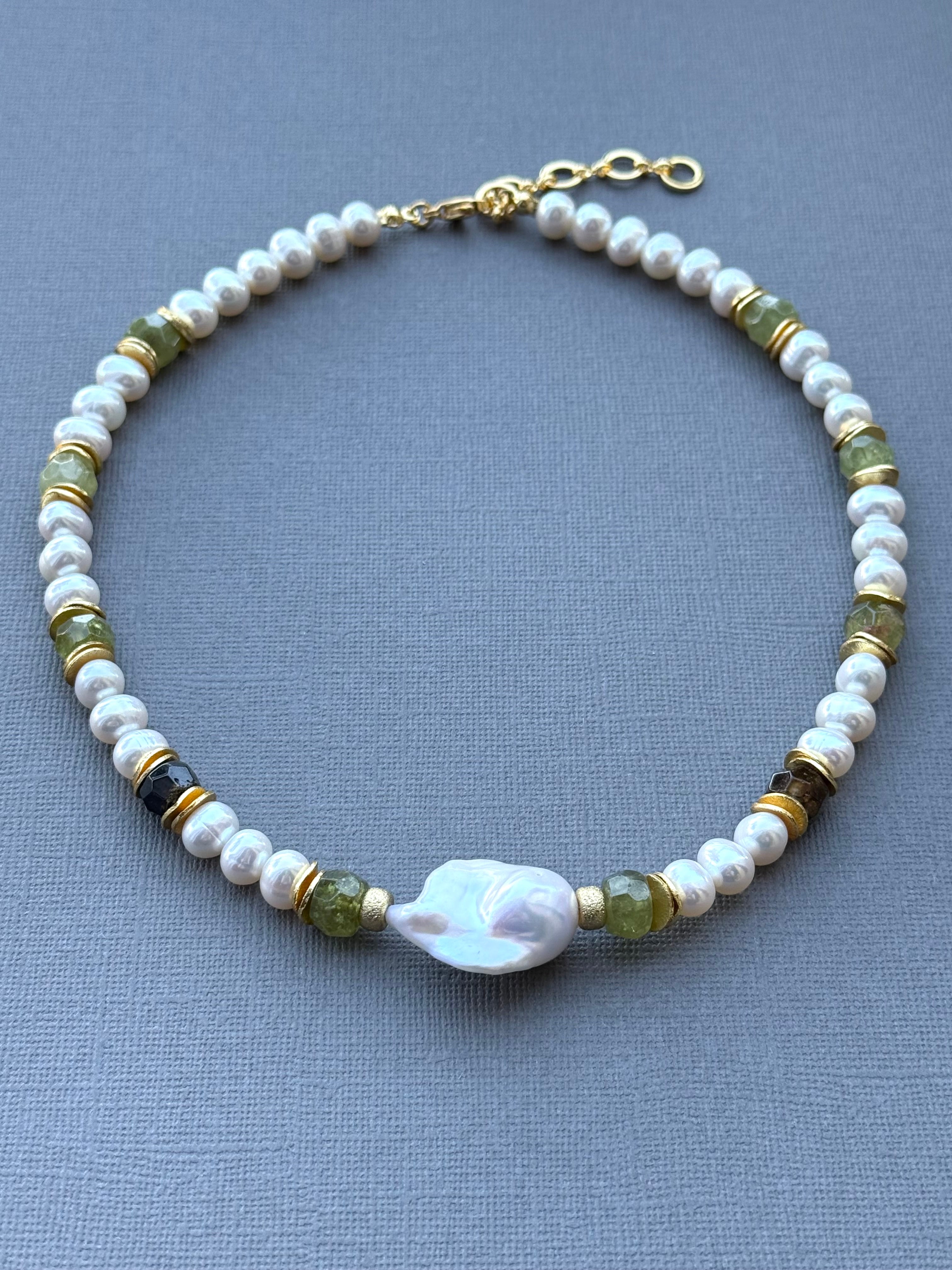 Green Garnet and Pearl Necklace