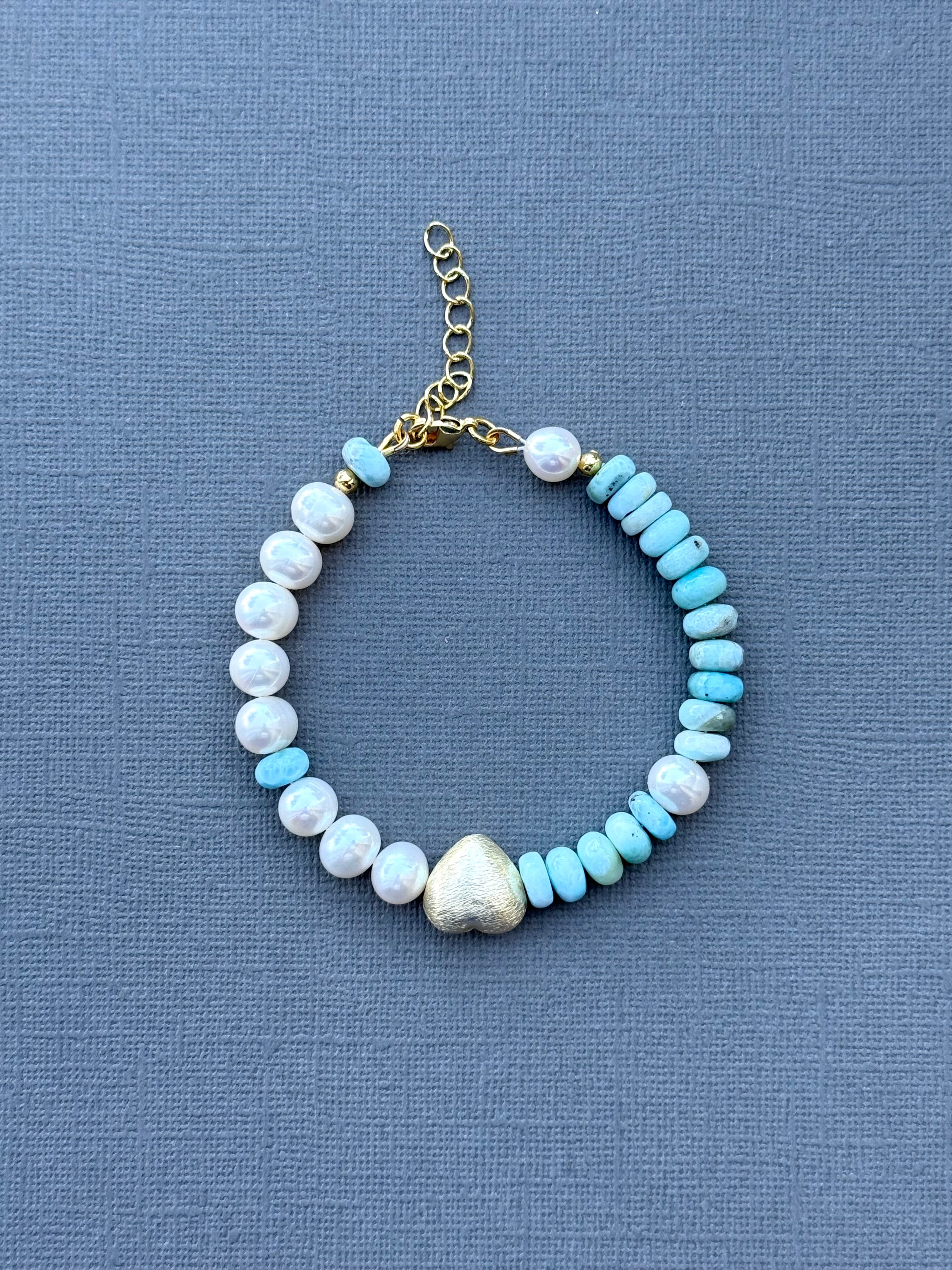 Larimar and Pearl Bracelet with Heart