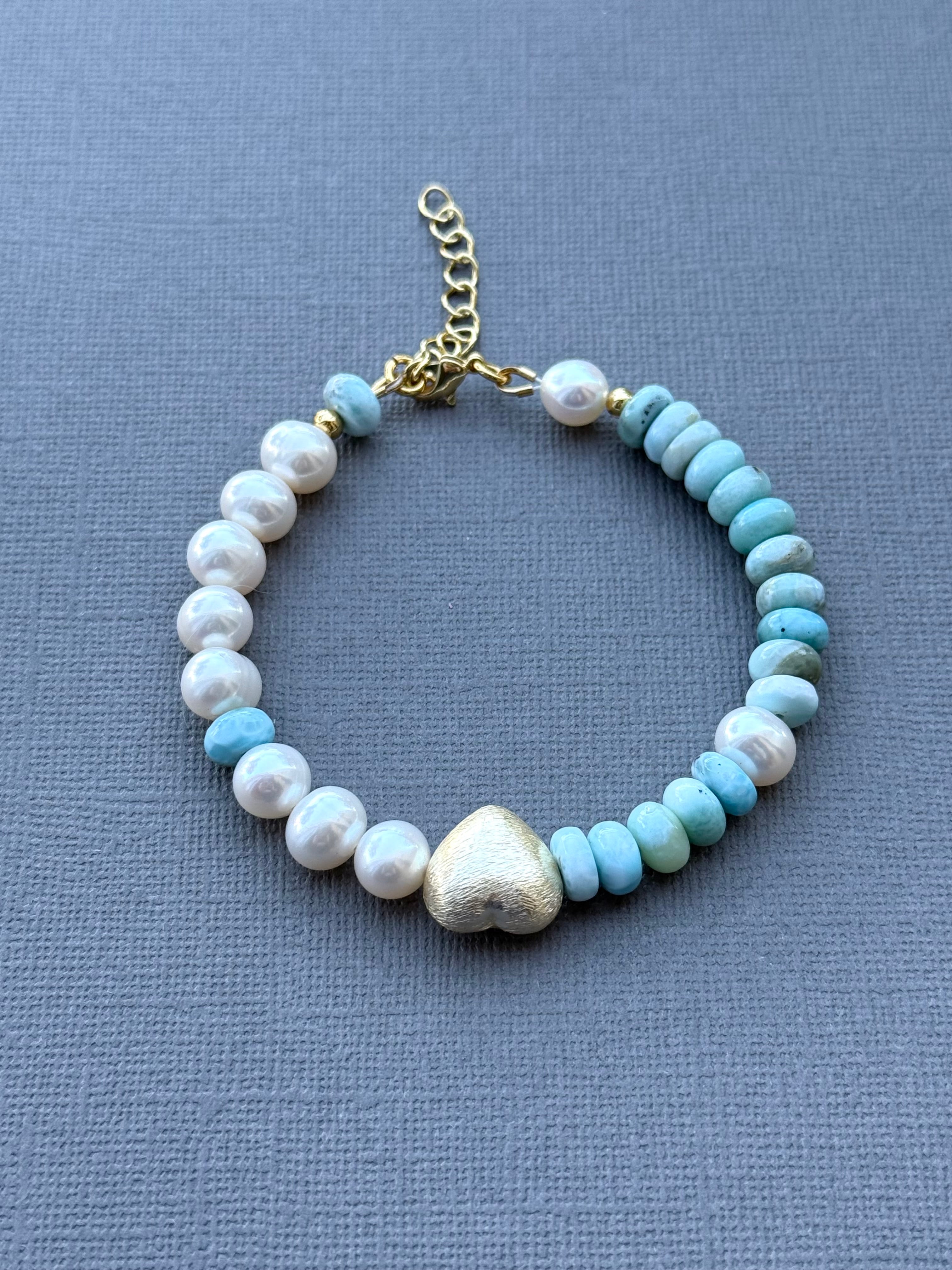Larimar and Pearl Bracelet with Heart