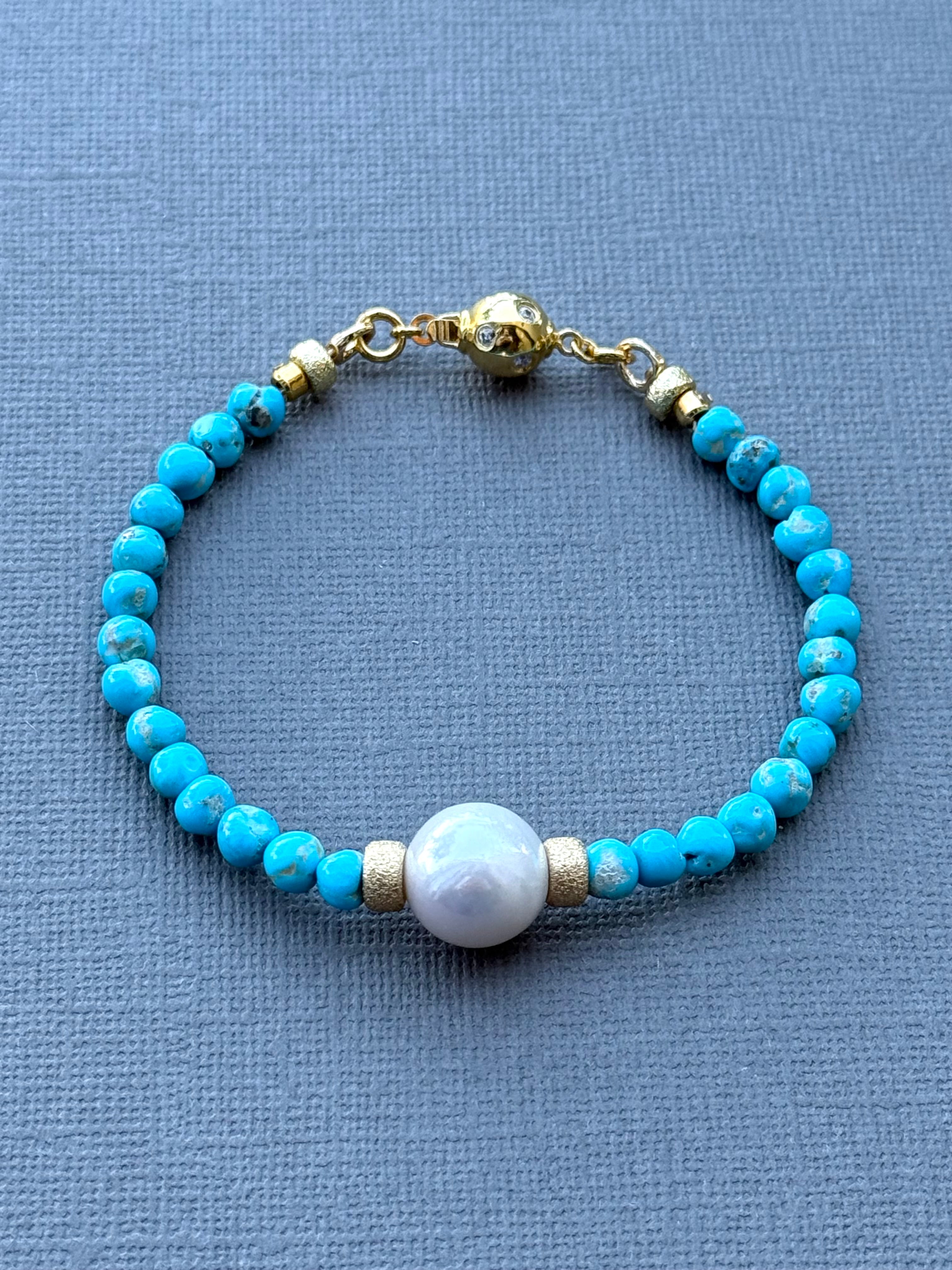 Armenian Turquoise Bracelet with Akoya Pearl