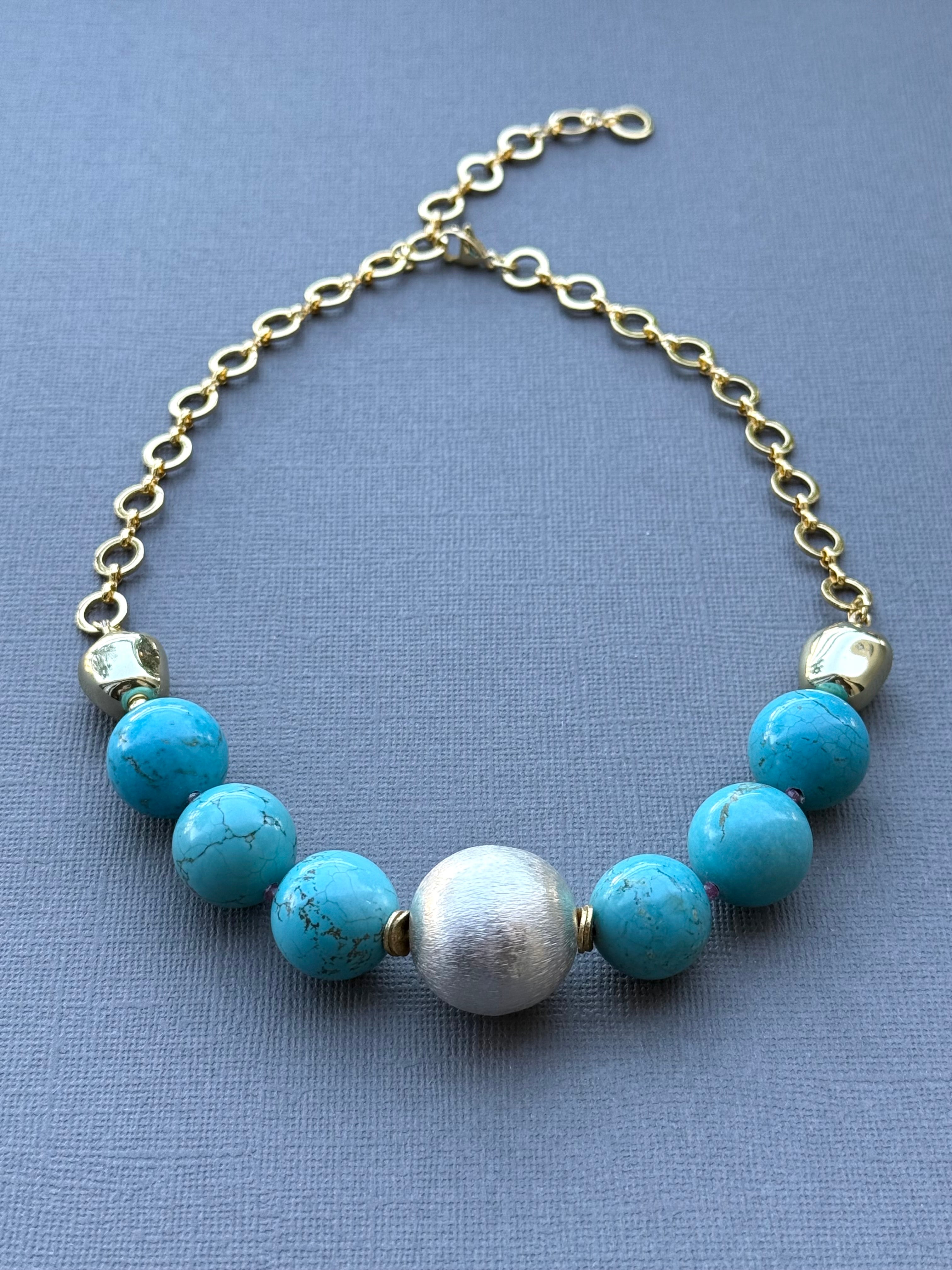 Turquoise and Silver Ball Necklace