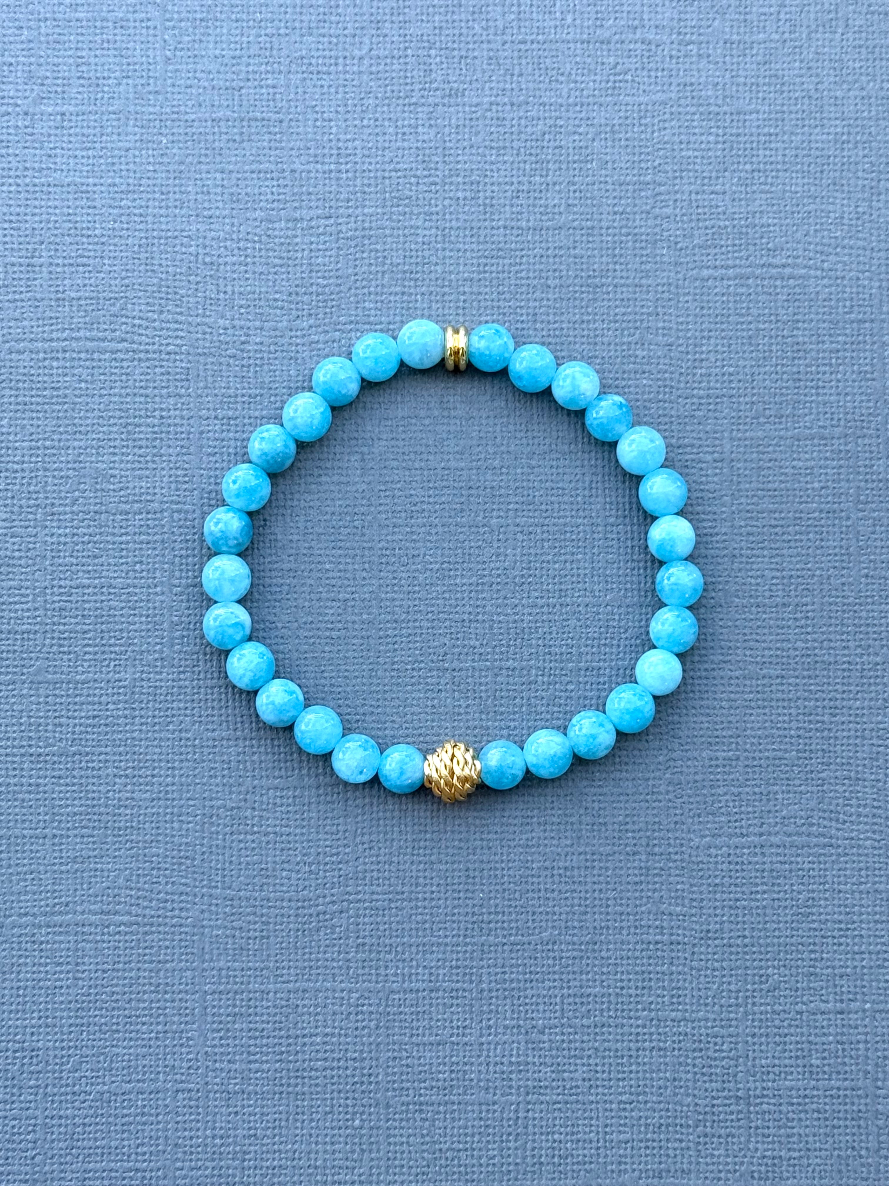 Aquamarine and Gold Bead Stretch Bracelet