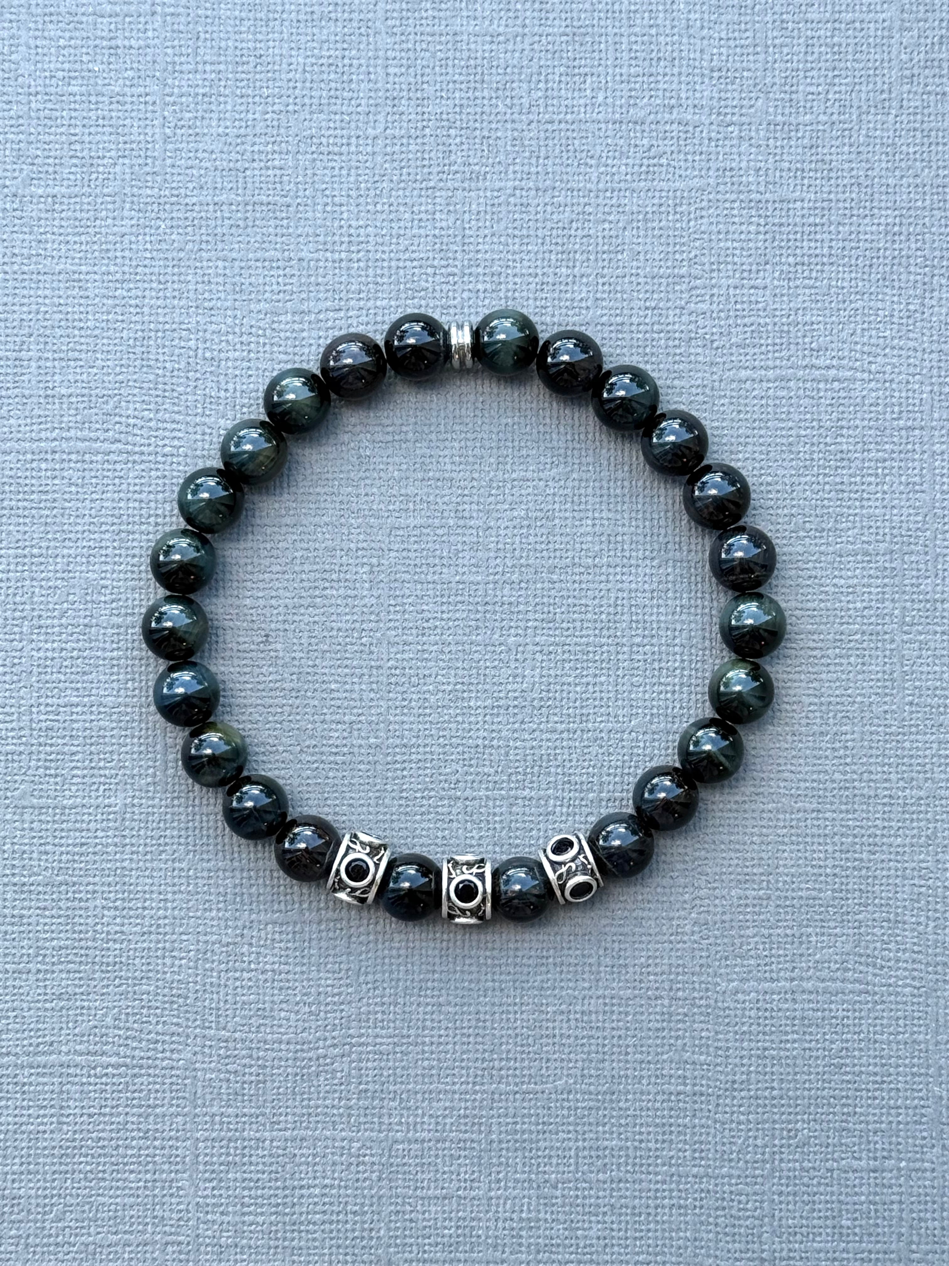 Men's Blue-Black Tiger Eye Bracelet