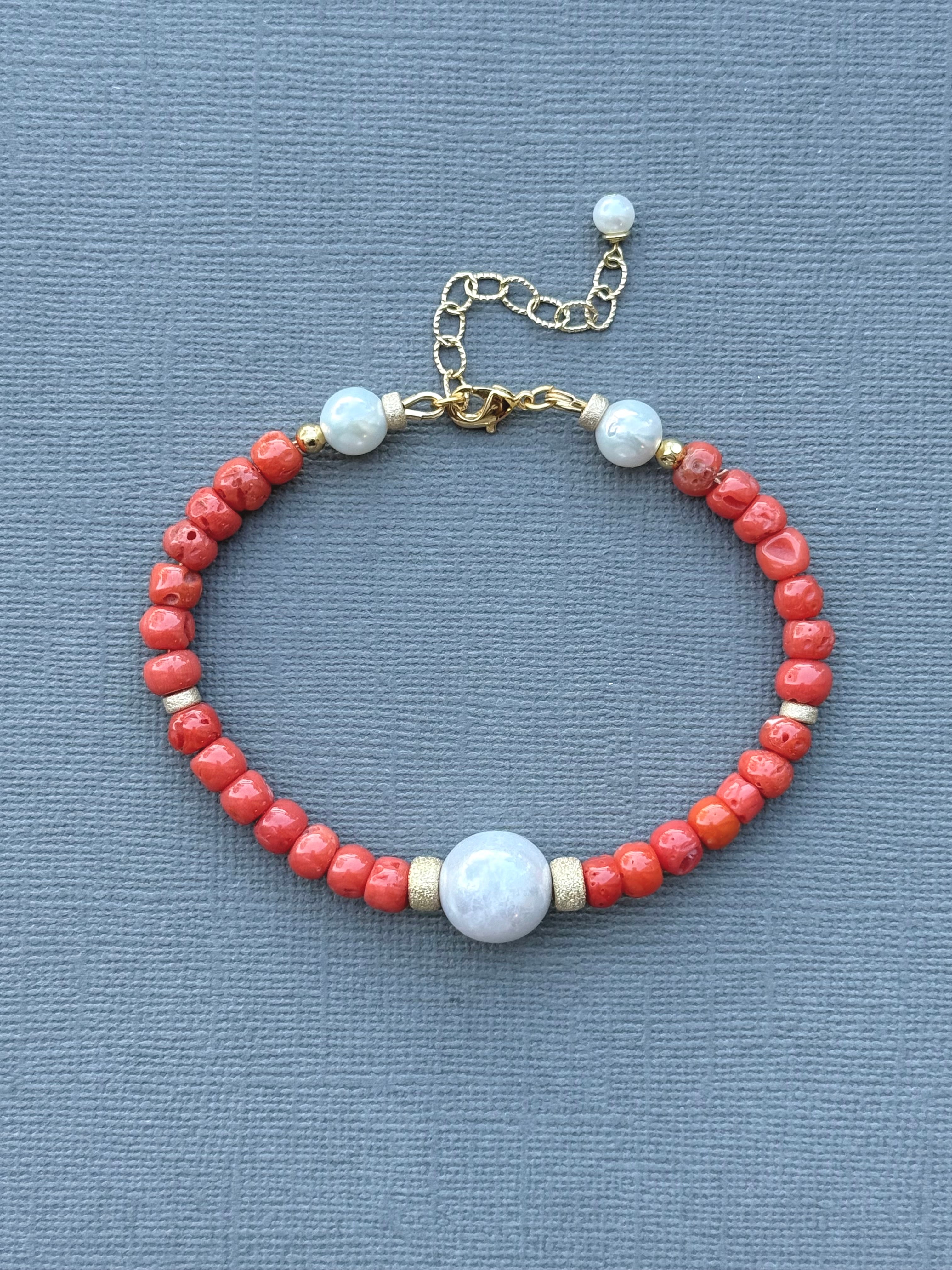 Coral and Akoya Pearl Bracelet