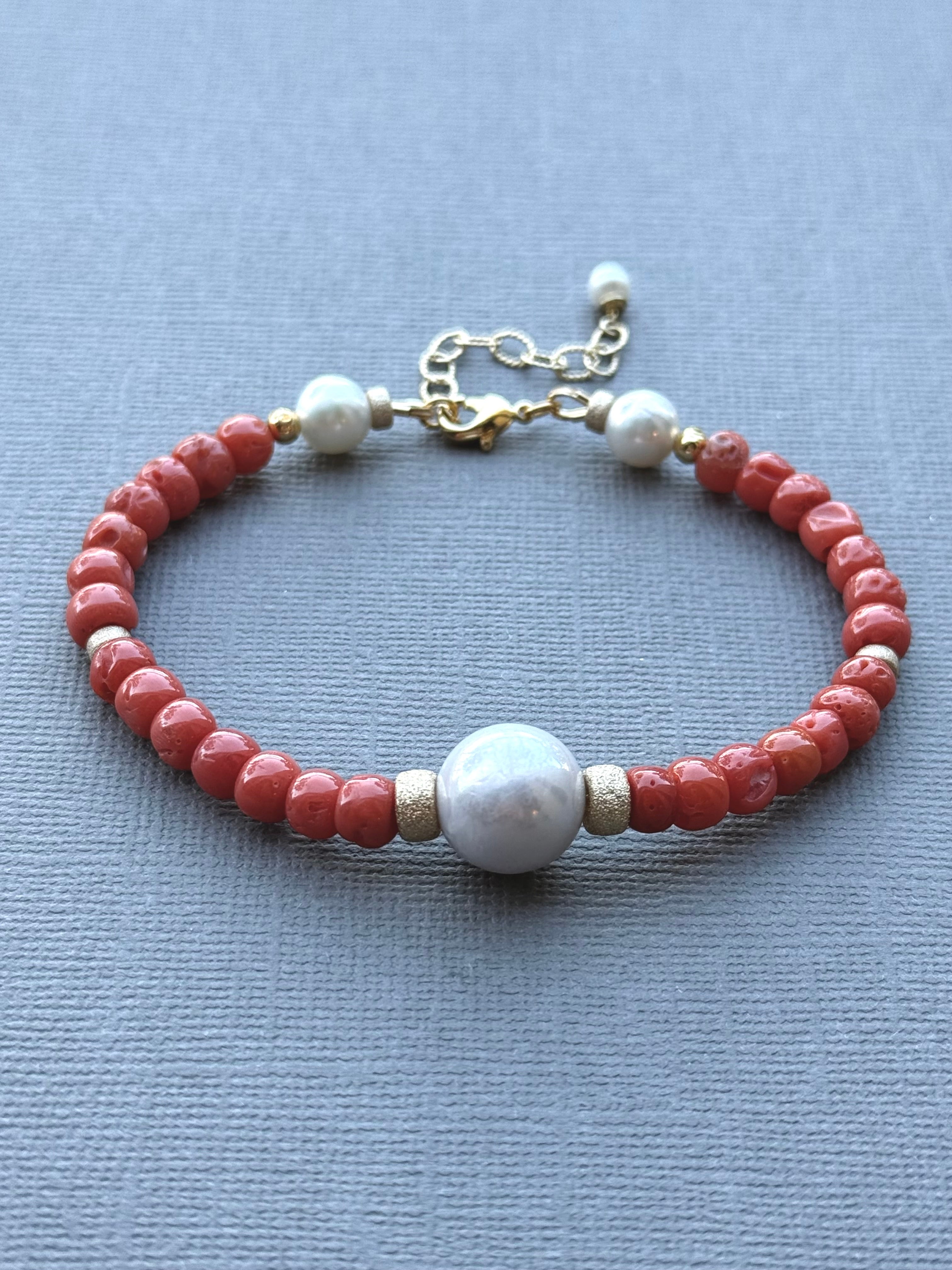 Coral and Akoya Pearl Bracelet