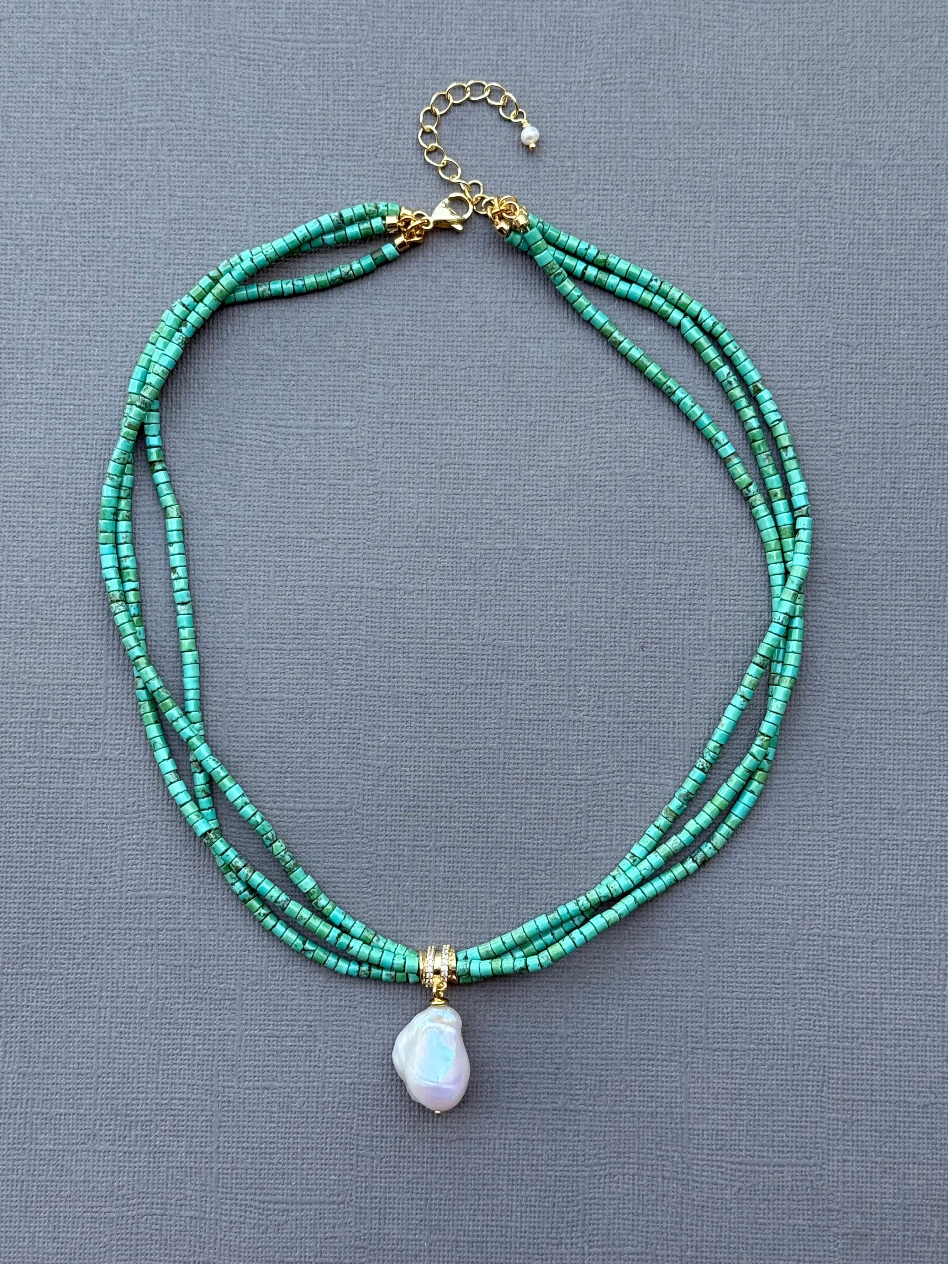 Multi-Strand Turquoise and Baroque Drop Necklace