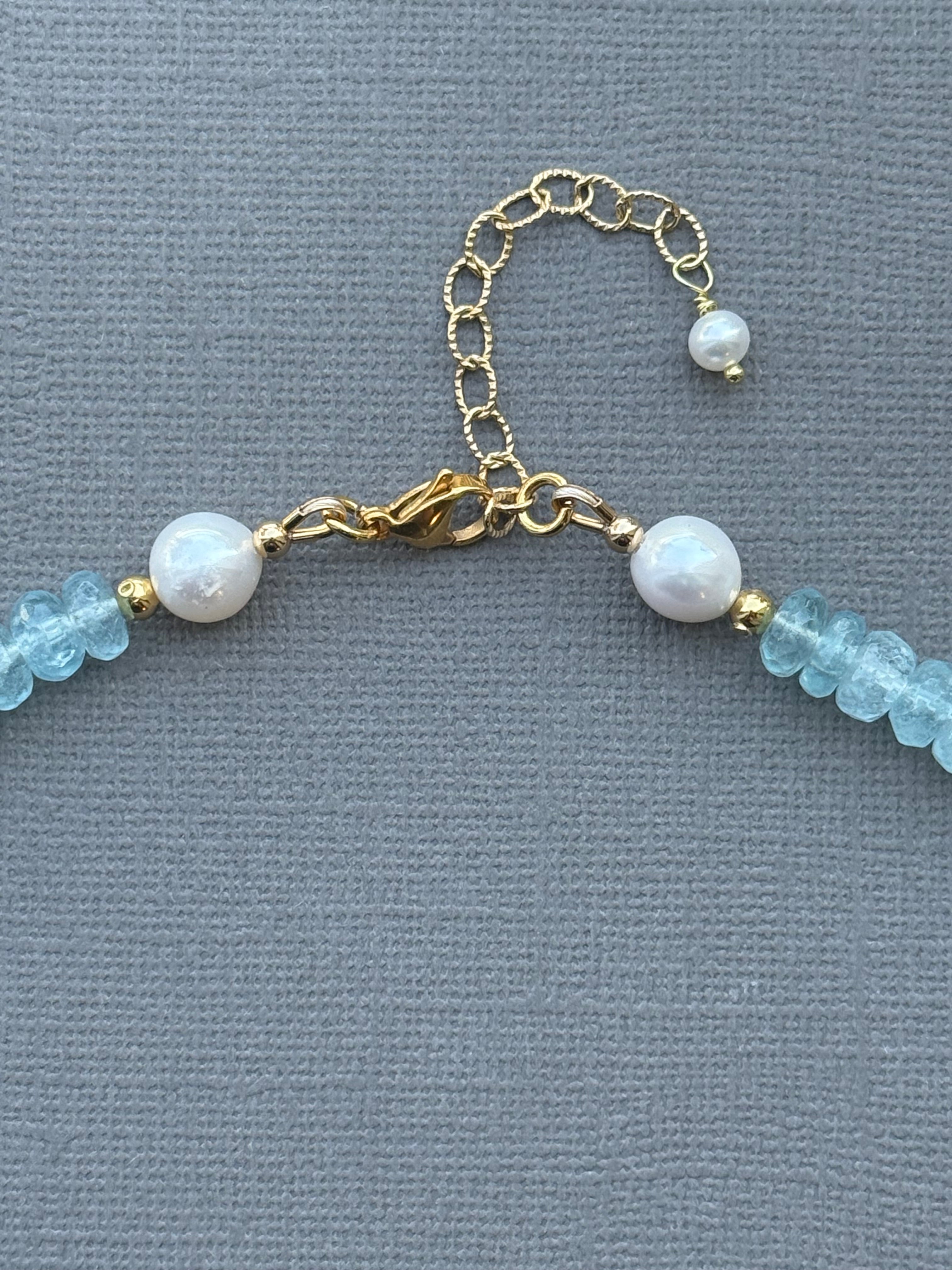 Aquamarine and Disk Pearl Drop Necklace
