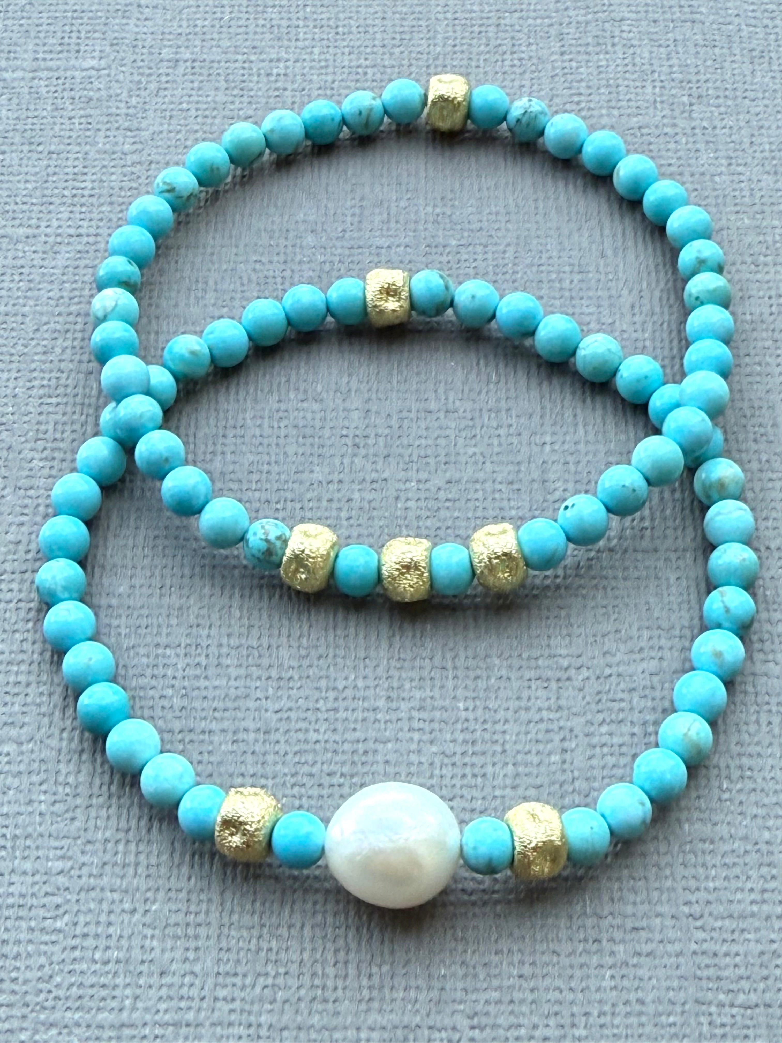 Set of 2 Turquoise and Pearl Bracelet