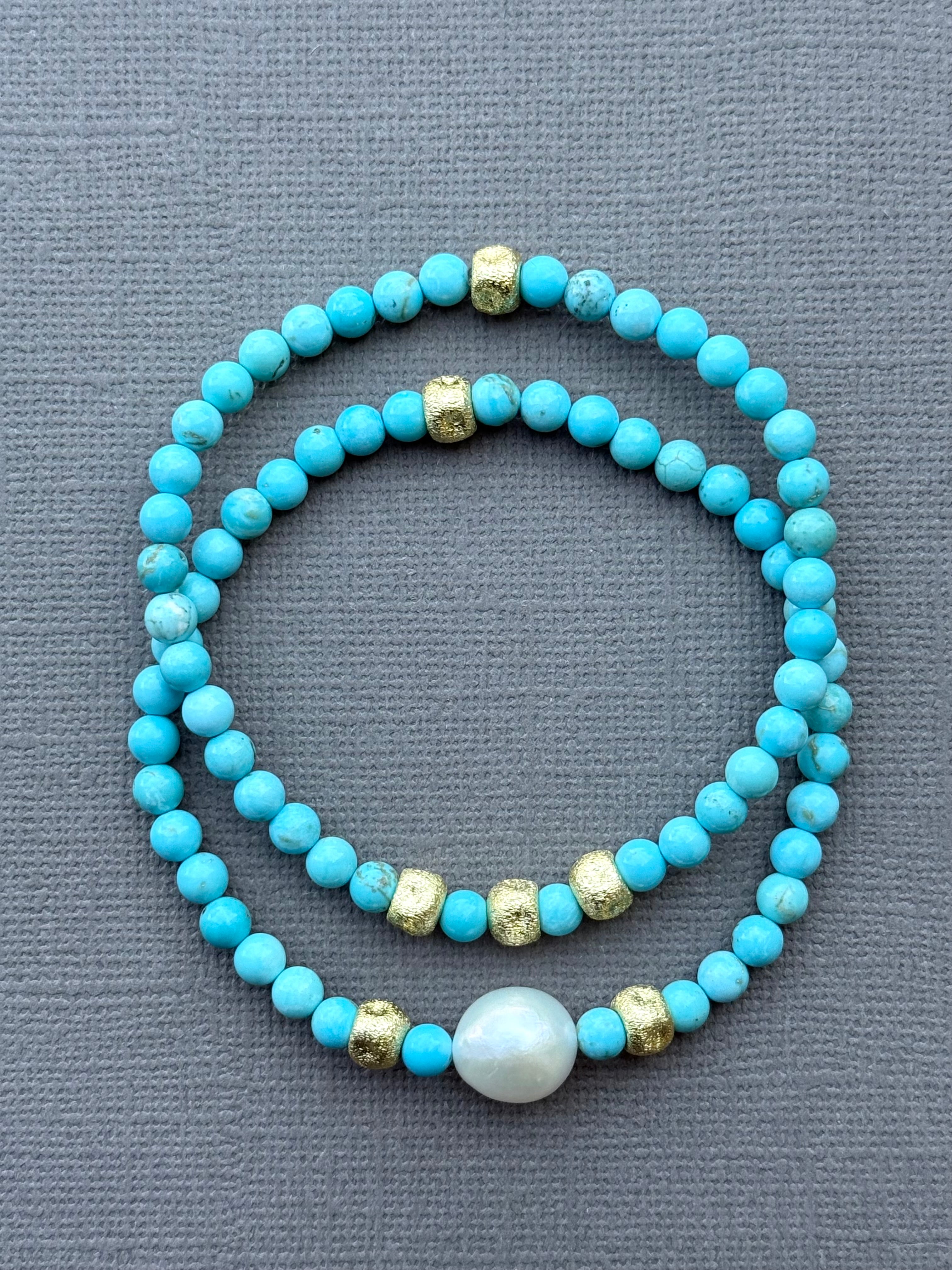 Set of 2 Turquoise and Pearl Bracelet
